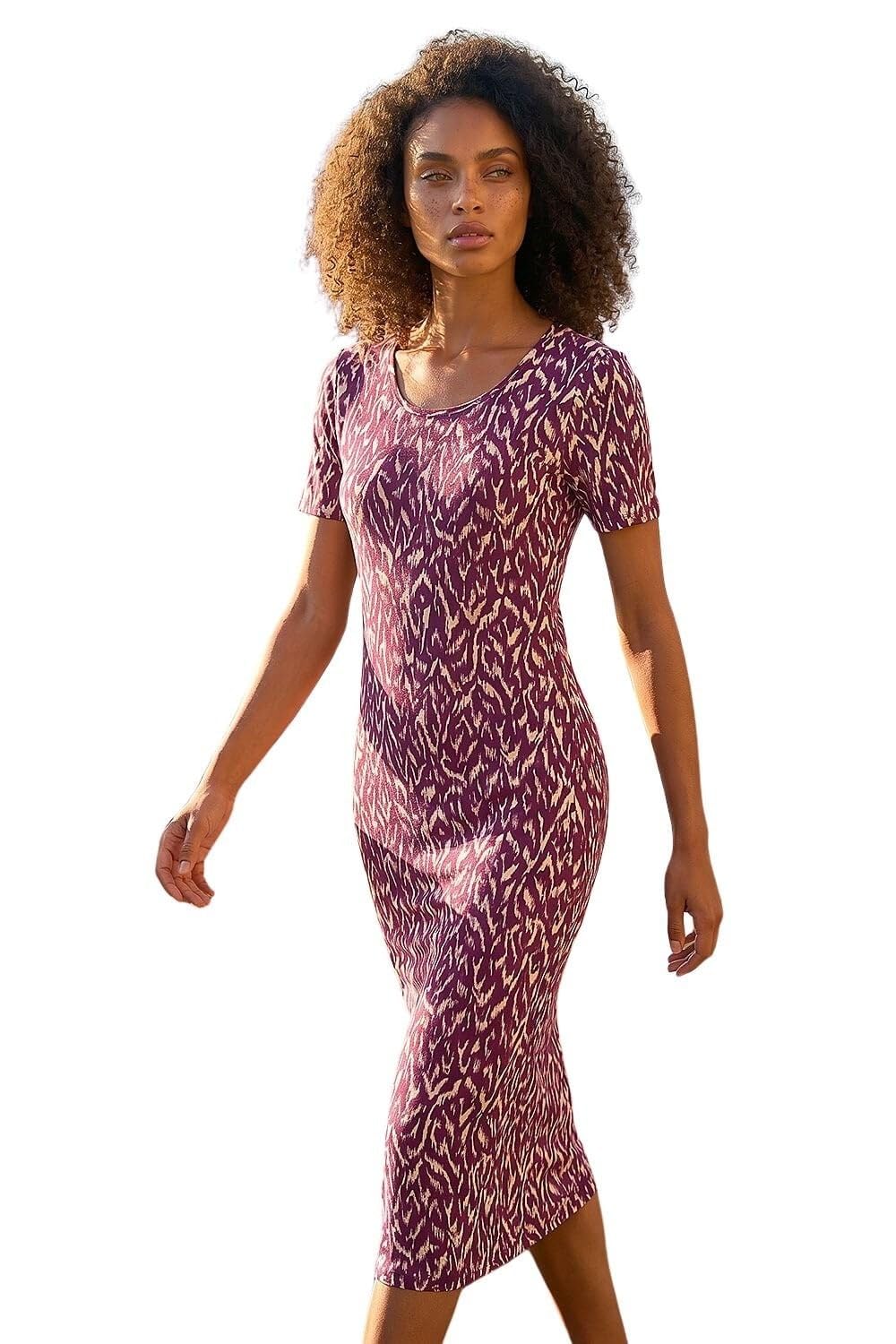 Dusk Women's Wine Abstract Print Stretch Midi Dress In | Size: 12