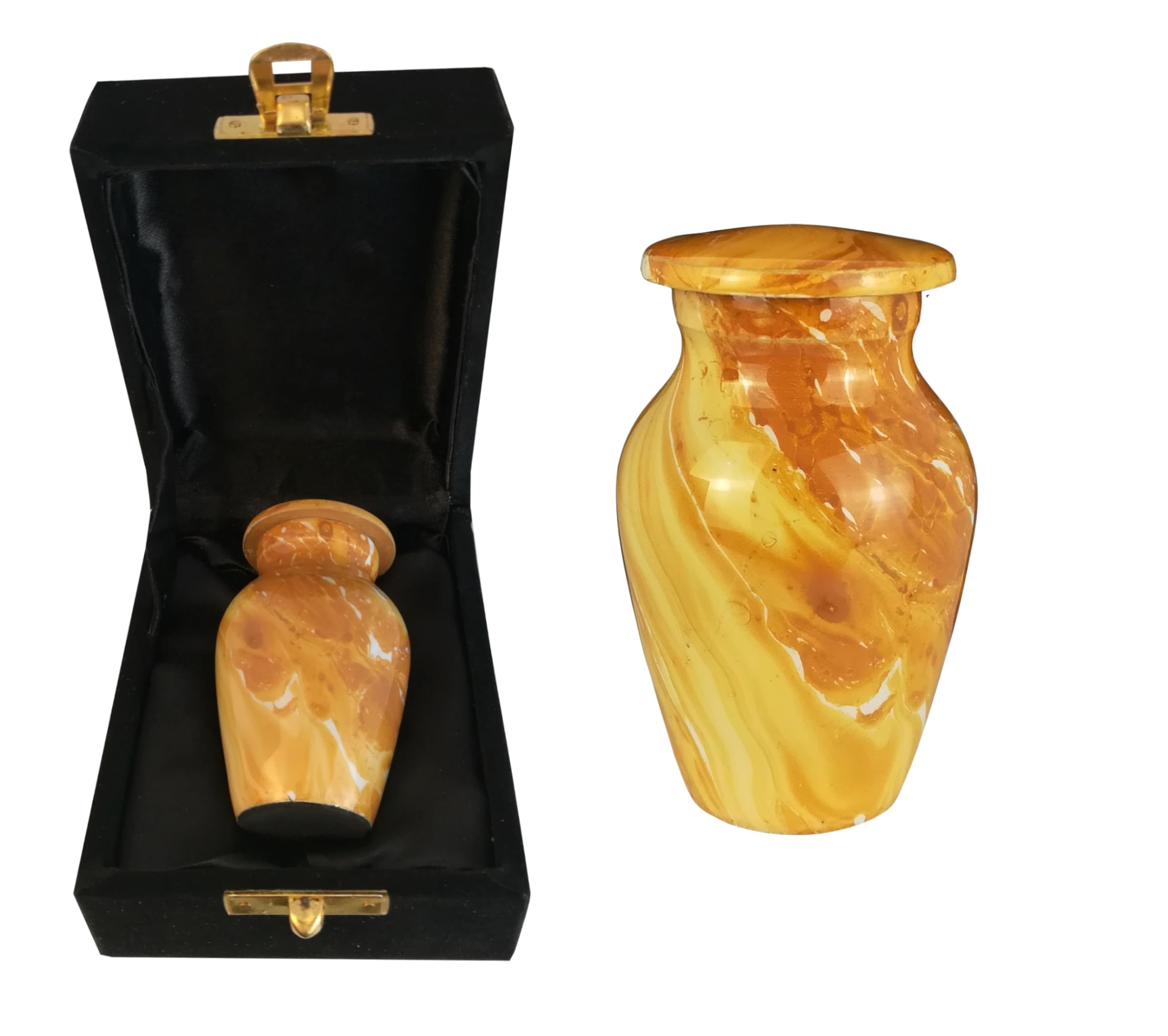 Keepsake Urns for Human Ashes and Pet Ashes Small Mini Cremation Metal Memorial Container Token with Presentation Case and Bag (Caramel Swirl)