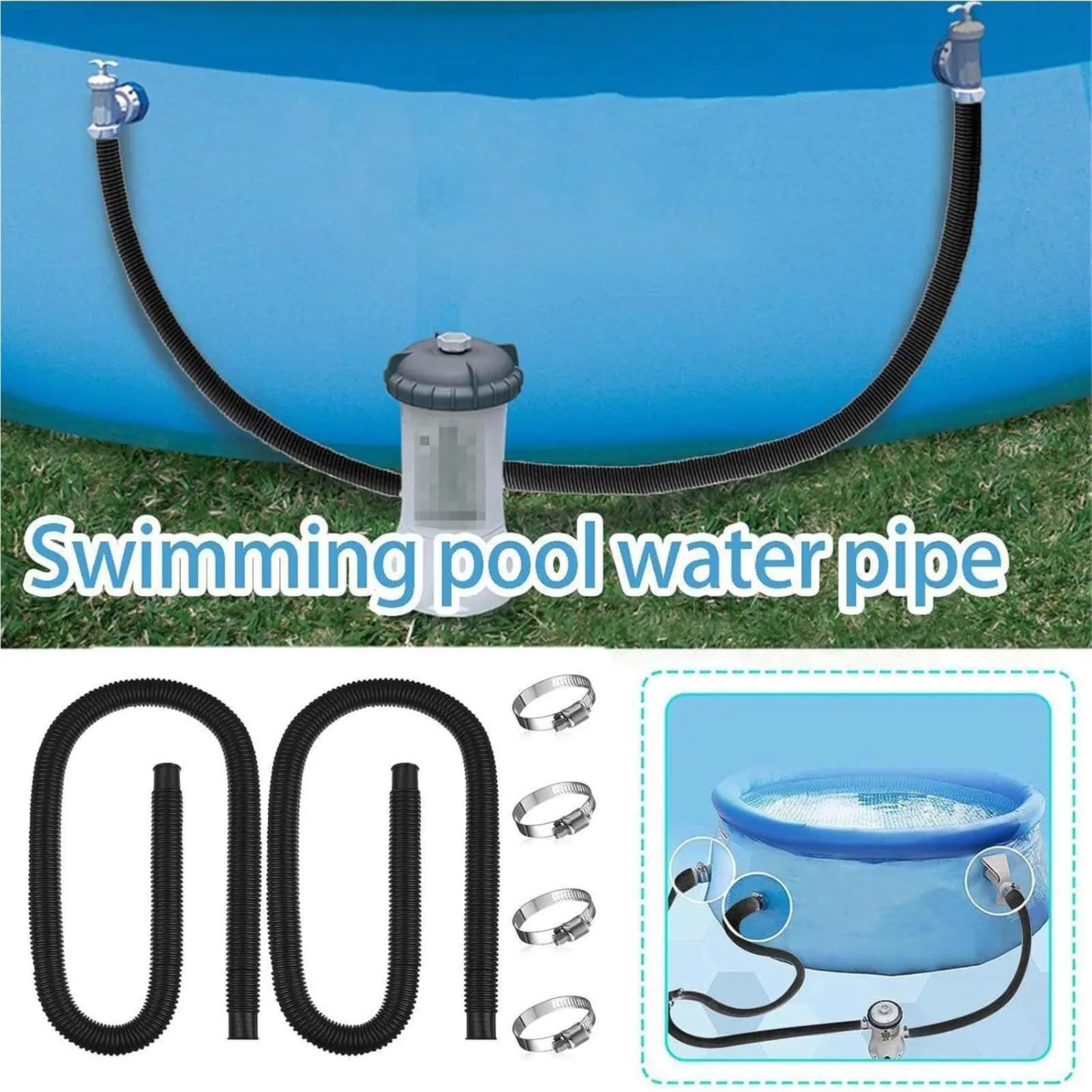 Tuyaux de piscine robustes 32 mm, ensemble tuyaux en pouces, pièces et accessoires for spas, for le drainage des eaux usées nettoyage à contre-courant été Pour pompe, flexible pour eau
