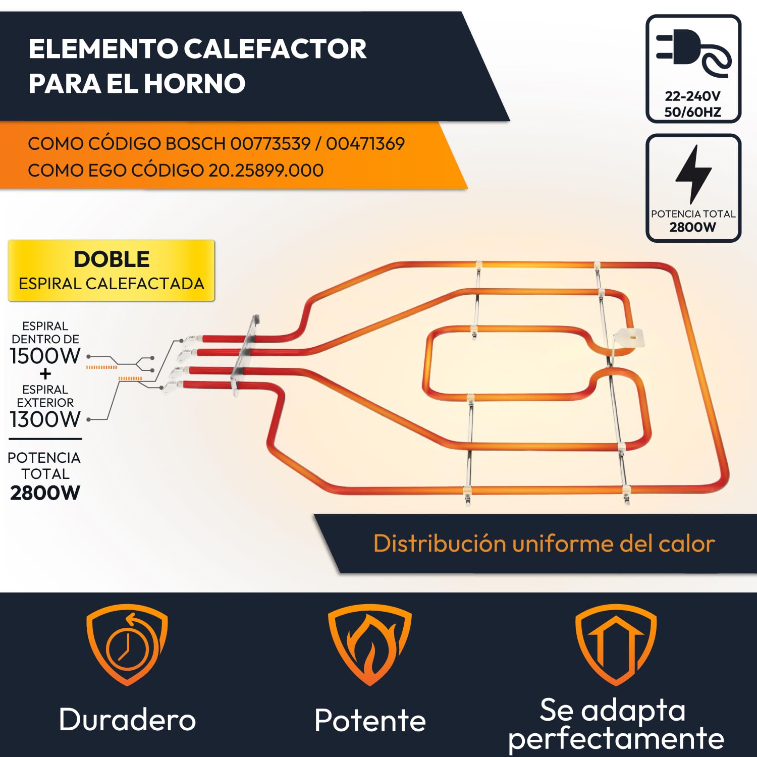 Kenekos - elemento de calefacción 230 V calor superior 2800 W compatible con los hornos Siemens/Bosch como 773539/00773539, 471369/00471369 calefacción, elemento de calefacción del horno para cocinas