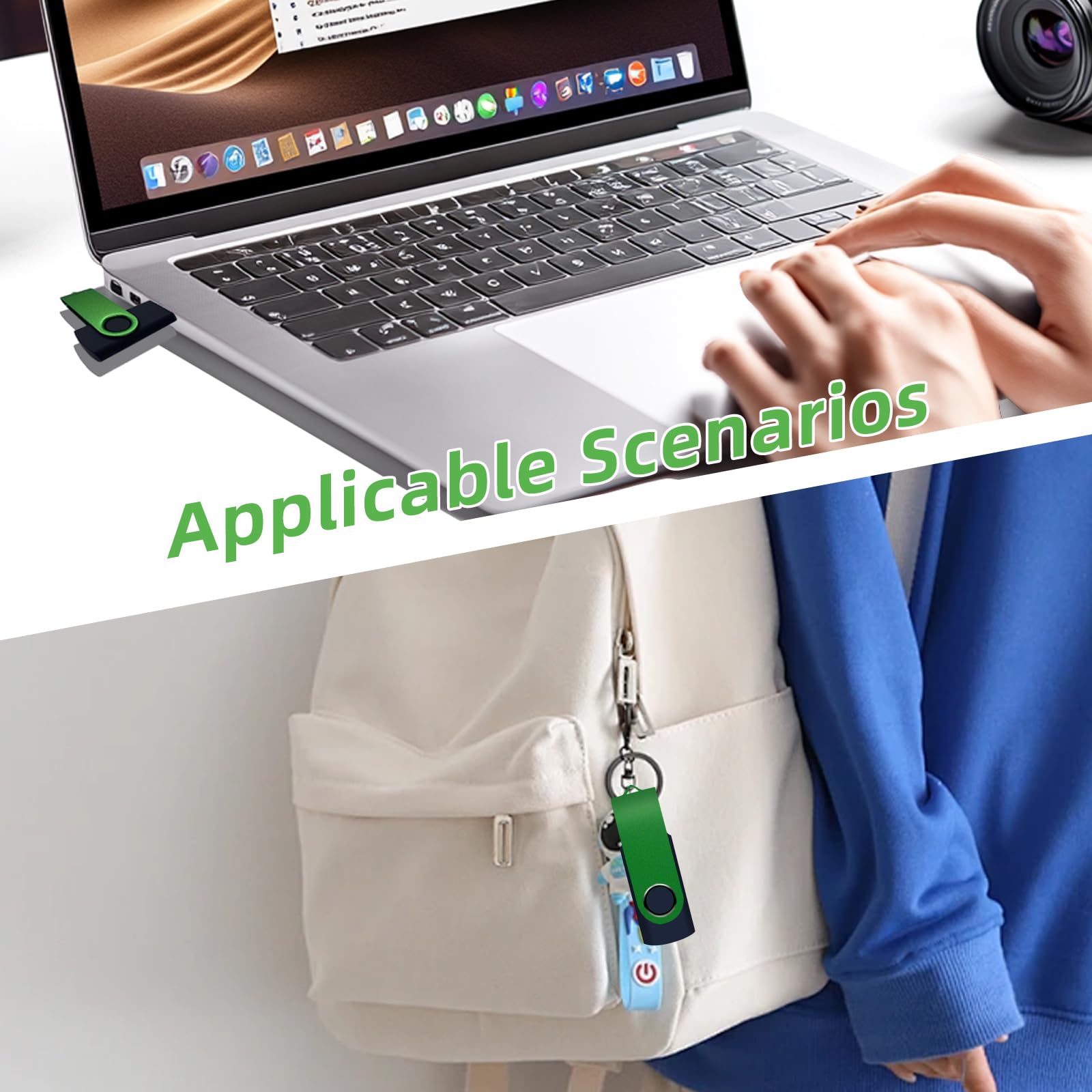 Thumb - Confezione da 20 chiavette USB 2.0 da 8 GB, con 20 cordini, unità USB verde (8 GB, 20 pezzi)