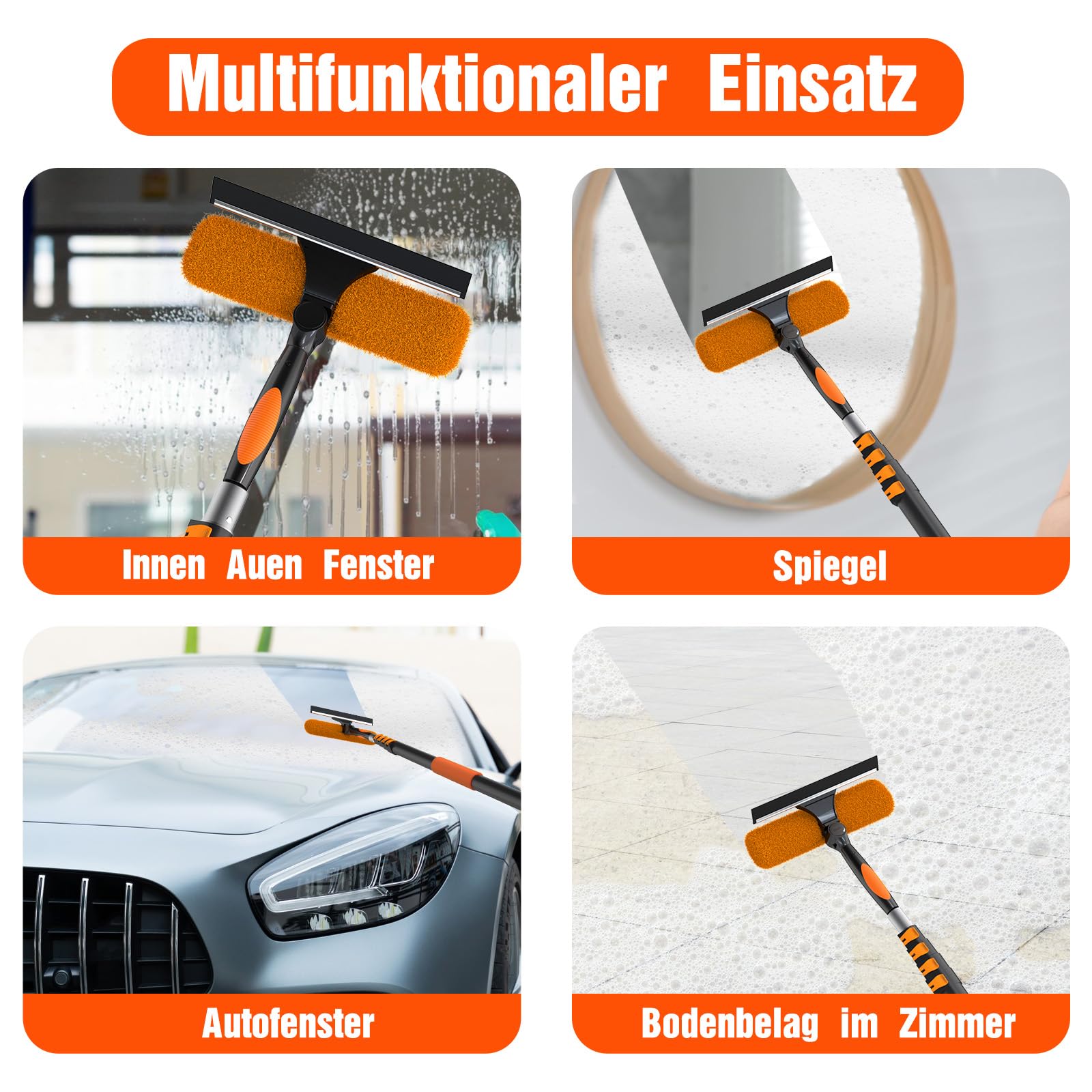 LAANPOLE 6m Fensterputzer Teleskop, 2-in-1 Fensterabzieher für die Fensterreinigung, Fensterwischer mit Teleskopstiel ür den Außen- und Innenbereich