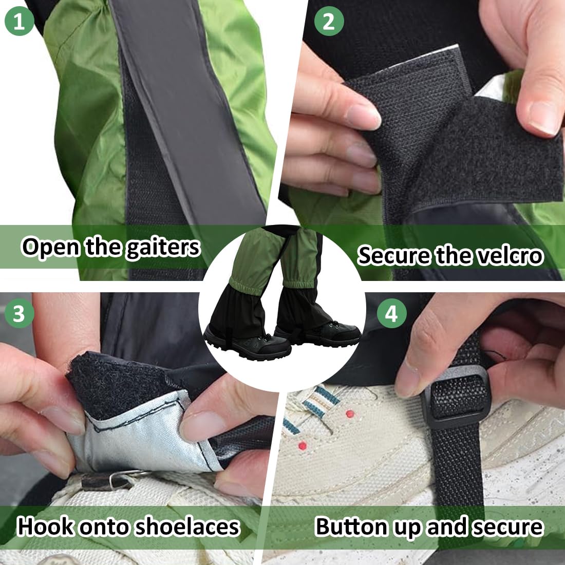 Ghette da Escursionismo, Ghette per Gambe Impermeabili Oxford 600D, Ghette Neve Escursionismo, Ghette per Stivali Resistenti per Arrampicata, per Escursioni all'aperto Sci Arrampicata (Verde)