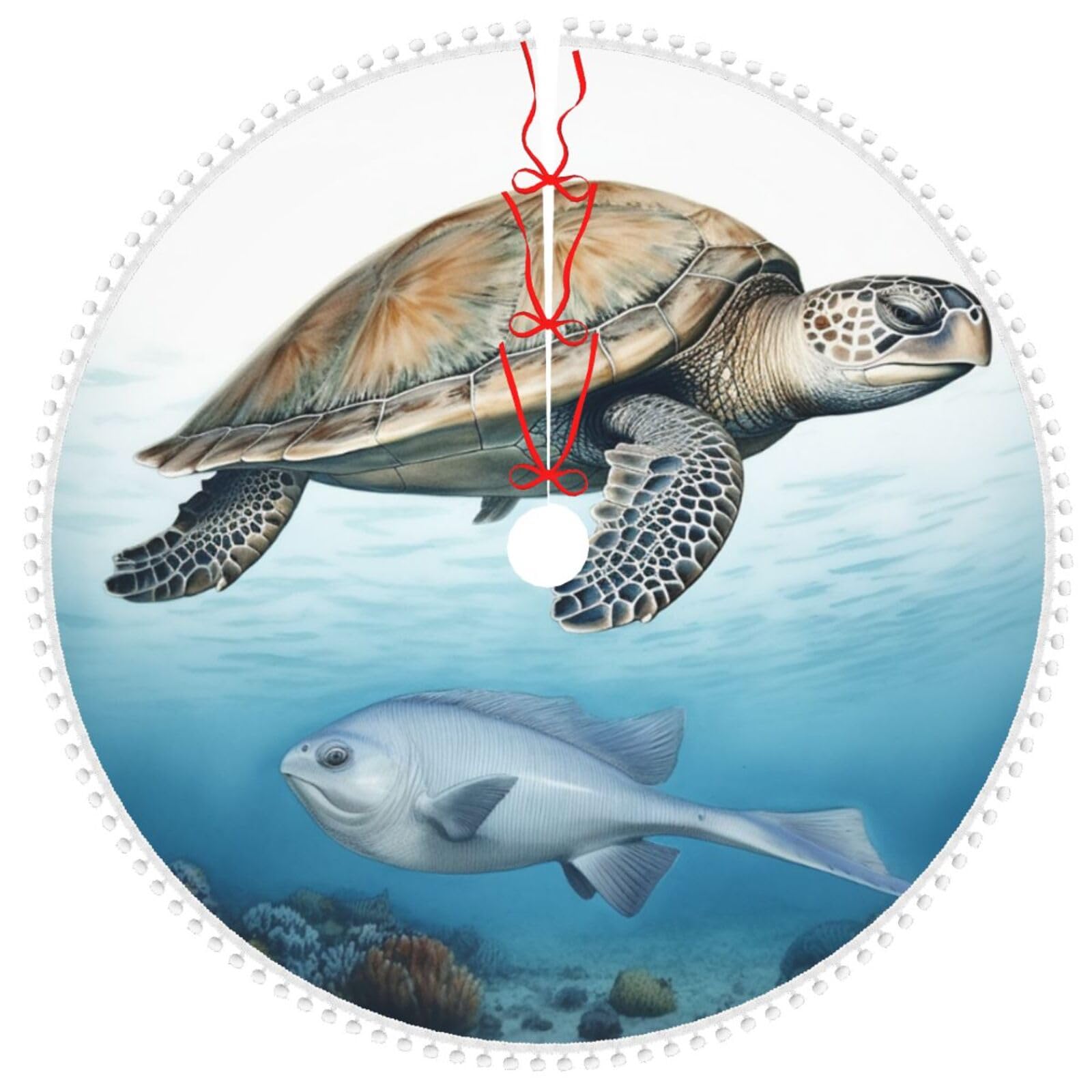 Jupe de sapin de Noël tortue dauphin à pompons tapis de ferme intérieur extérieur