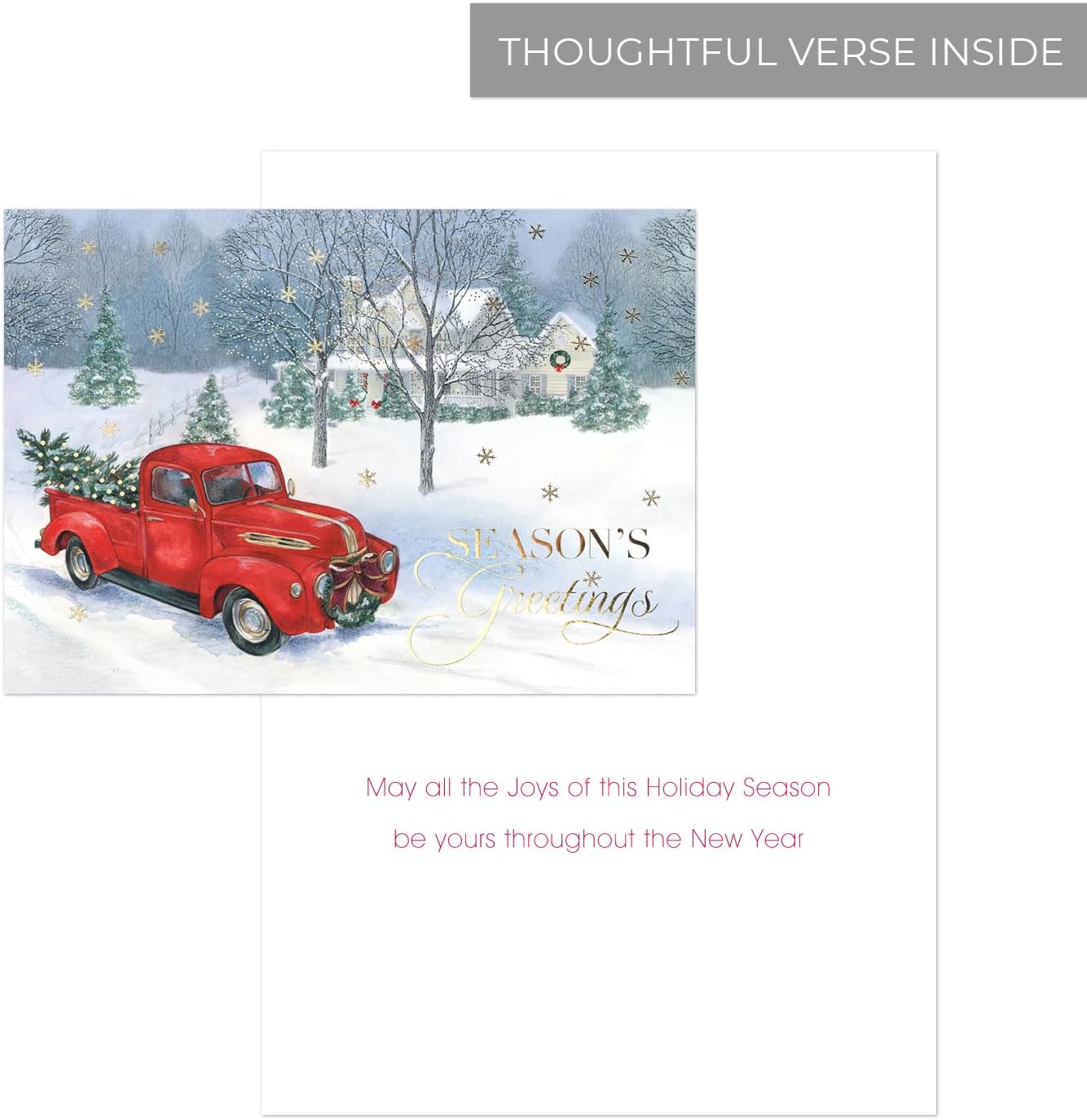 Masterpiece Trucking The Tree Christmas Cards / 16 Boxed Red Truck Country Holiday Card Set With Gold Foil Accents And Coordinating Envelopes / 5 5/8" x 7 7/8" Folded Winter Christmas Tree Farm - Image 3