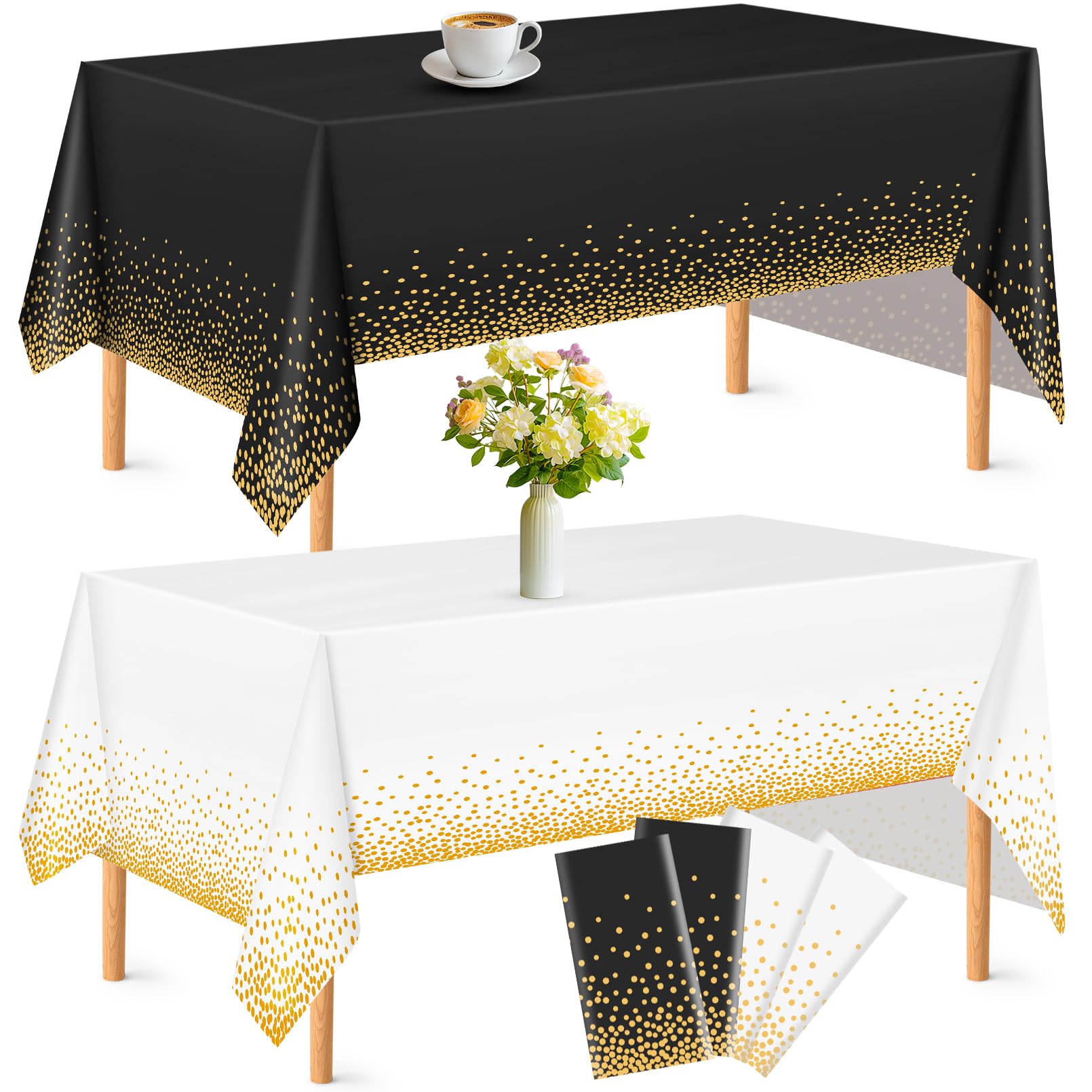 ausurme 8 Pack Disposable Tablecloths,137x274 cm Plastic Table Cover for Rectangular table,Dot Table Cloth,Waterproof Party Tablecloths for Christmas 8 Pack Disposable Tables Cloths With Dots