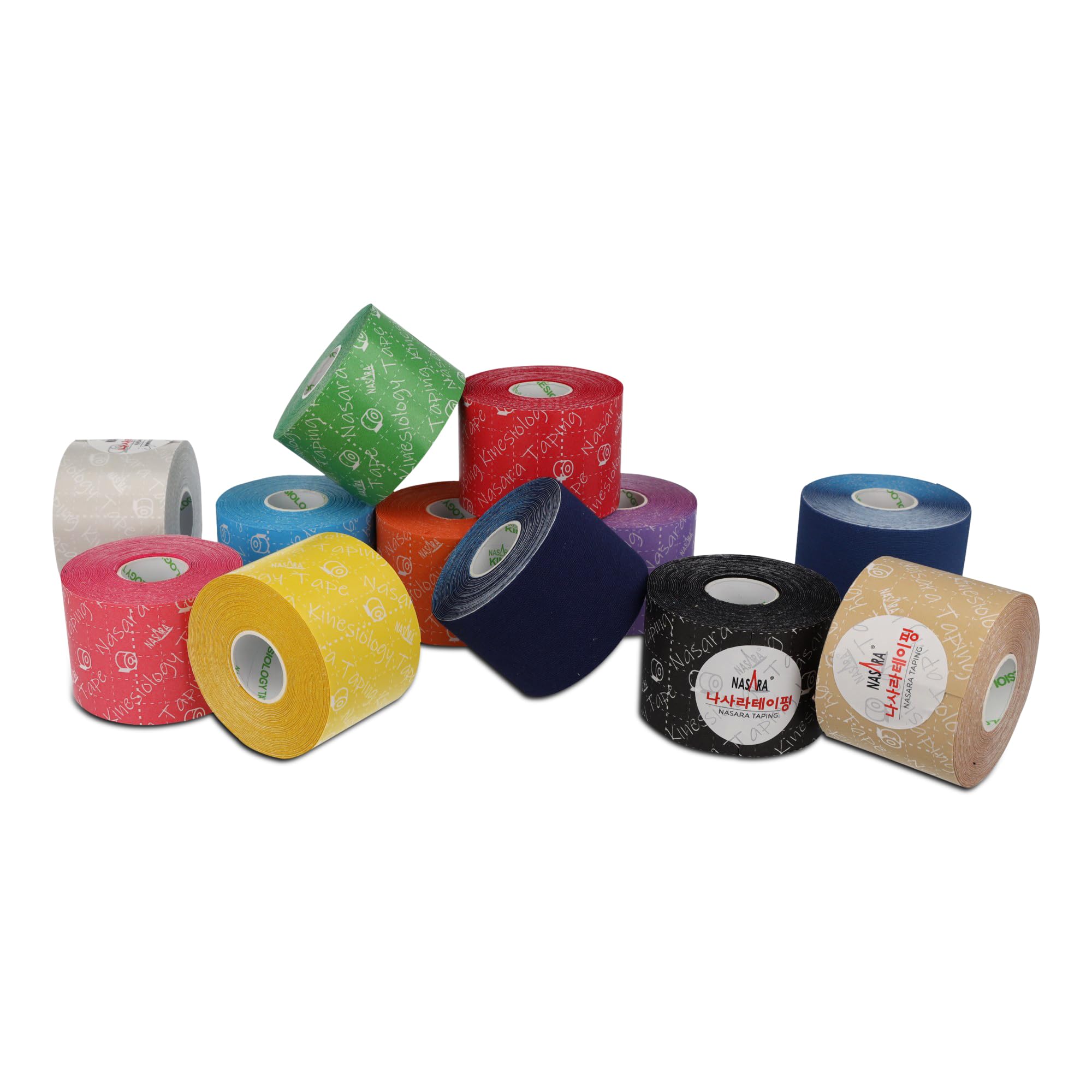 Nasara Original Kinesiology Tape, 12er Sparset, 12 Farben | Sparset mit 12 Tapes, Für Sport und Medizin, Gratis Videoanleitungen inklusive, Rollengröße 5cm x 5m