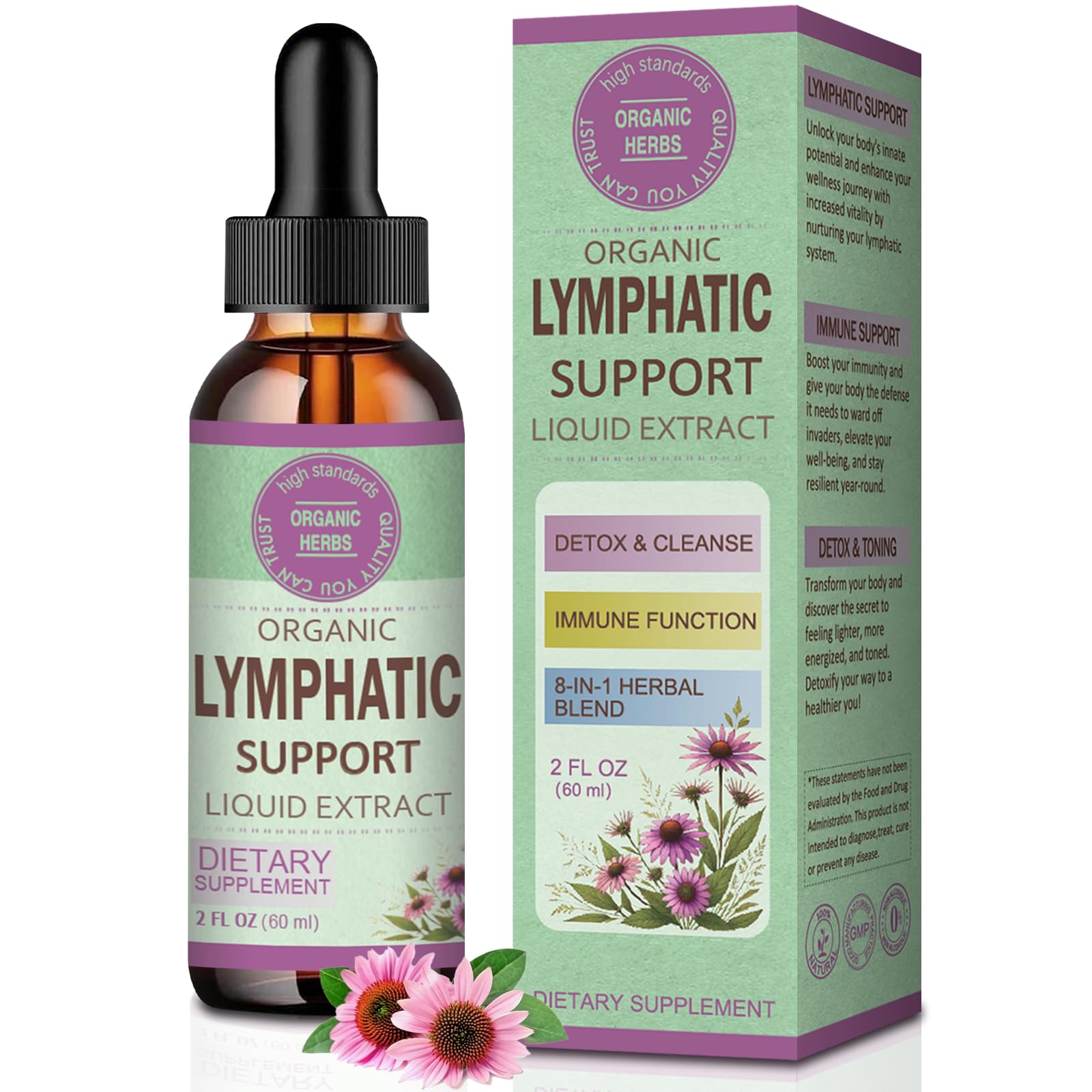 OUROZO Lymphatic Drainage Drops for Lymph System Detox Cleanse Lymphedema Support Supplement Formula Echinacea Burdock Root Calendula Flower