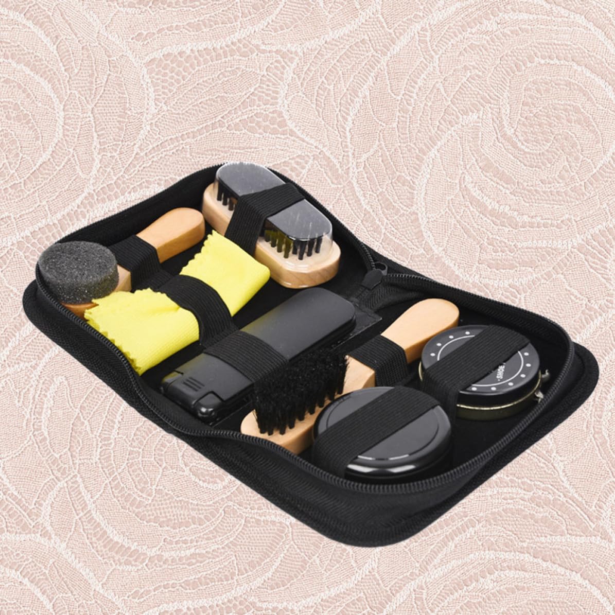 HOMSFOU Spazzole per Scarpe con Design Creativo e Pratico Set 8 per la Pulizia e Lucidatura di Scarpe e Stivali in Crine di e Feltro, Kit Portatile e Leggero