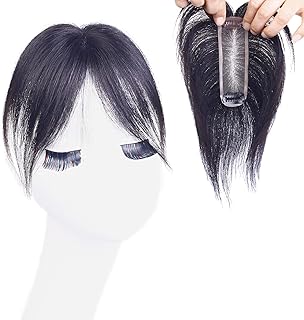 HIYE 部分ウィッグ 分け目専用 人毛100% 縦長型 ミニウィッグ 女性用 超軽量 頭頂部 ショート ヘアピース 自然 ポイントウィッグ リアルスキン 通気性 白髪隠し 簡単装着 ナチュラル トップカバー 二つの前髪 横4cm縦13m (自然色, 15cm, センター分け)