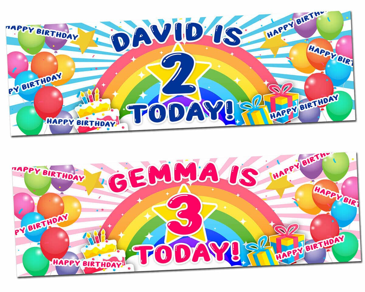 personalised outdoor birthday banner rainbow children kids children baby balloon stars confetti party 1st birthday decorations posters