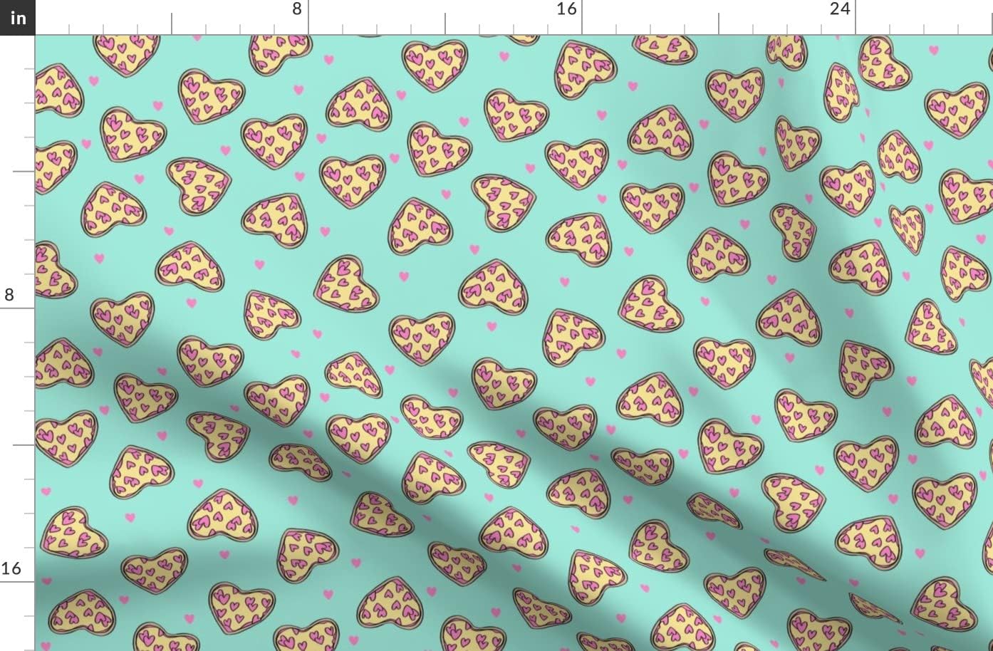 Spoonflower Fabric - Pizza Heart Valentines Day Love Foodie Mint Food Hearts Printed on Organic Cotton Sateen Fabric by The Yard - Sewing Quilting Apparel Home Decor