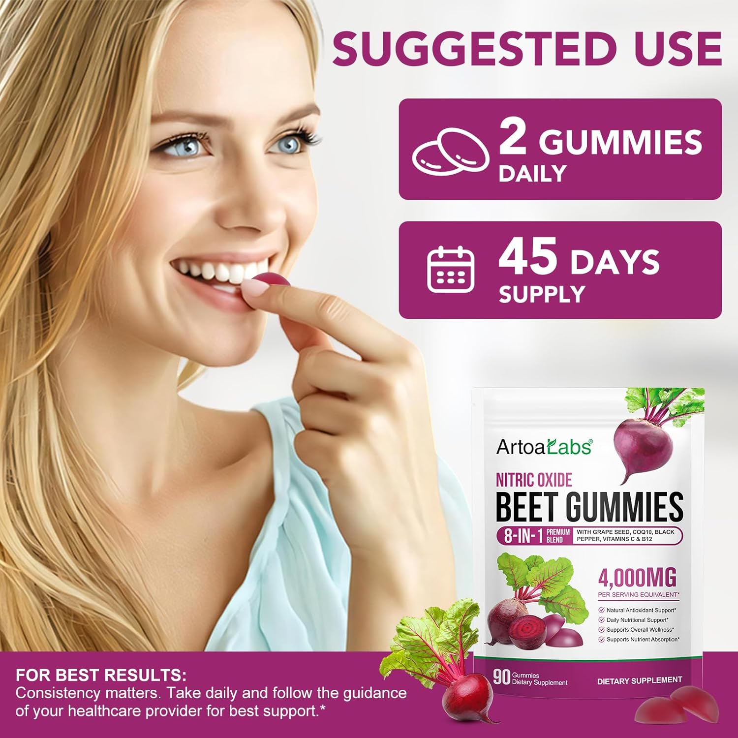 Beets Gummies, Blood Pressure Support, 180 Beet Chews Liposomal Beet Powder for Superior Absorption, Grape Seed for Nitric Oxide, Circulation & Heart Health, Vegan, Non-GMO - Image 5