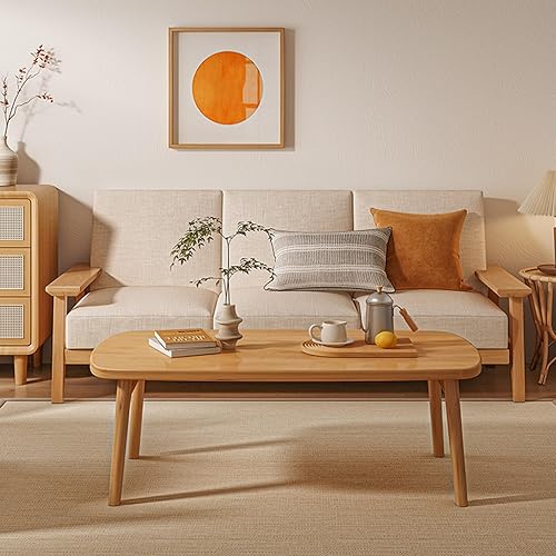 Miniatura 2 de YVYKFZD Folding Coffee Table, Portable Low Tea Table, Center Table with Solid Wood Legs, Minimalist End Table for Living Room, No Assembly