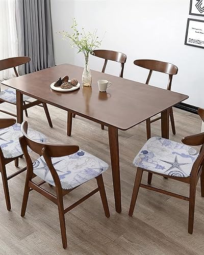 Miniatura 5 de Juego de 6 fundas de asiento de playa de verano azules para sillas de comedor, fundas de asiento de silla de oficina, fundas de cojín para silla de
