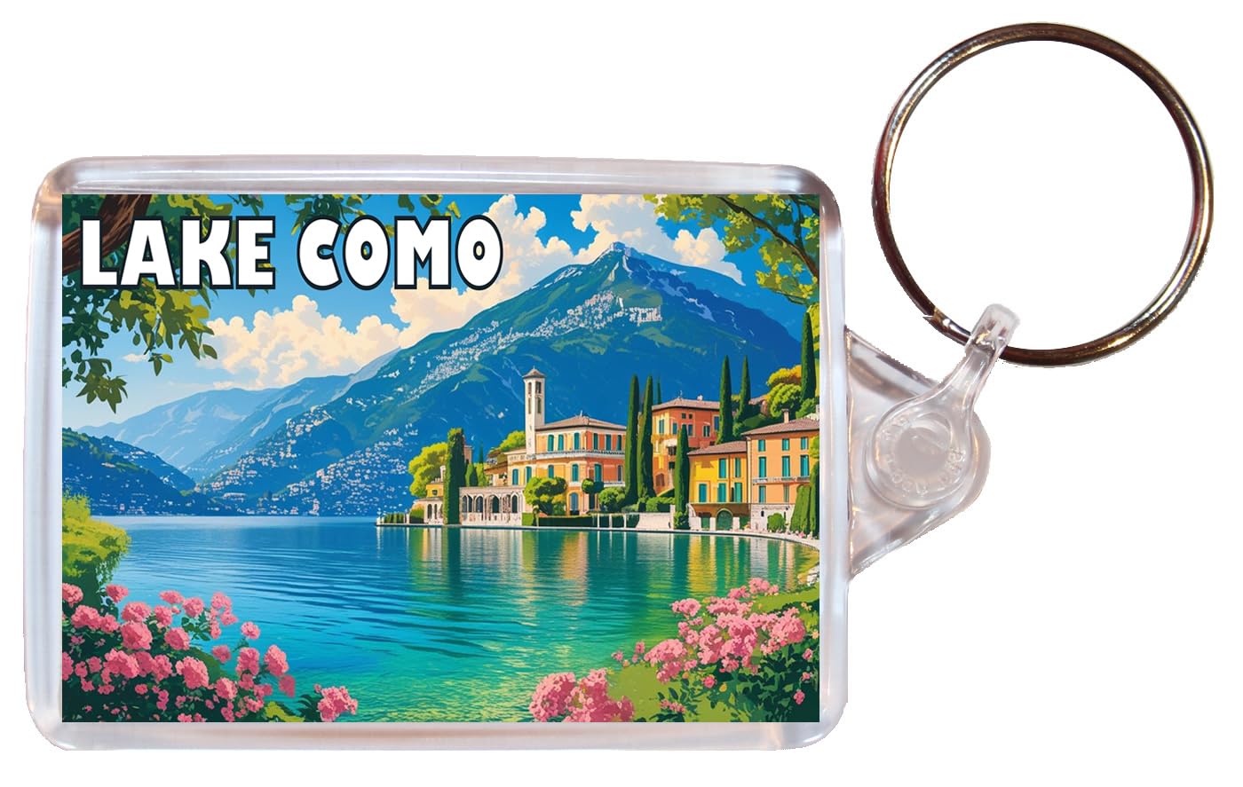 Baked Bean Store Multicolor Lake Como - Italy - Double Sided Keyring Artistic Bbskey71