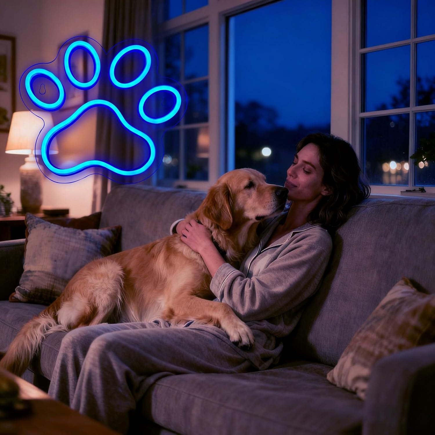 Dog Paw Neon Sign - Paw Print Neon Sign for Bedroom Wall Decor, USB Powered LED Dogs Light Signs, Brightness Dimmable, Cute Dog Gifts for Girls Boys Birthday Party Christmas - Blue