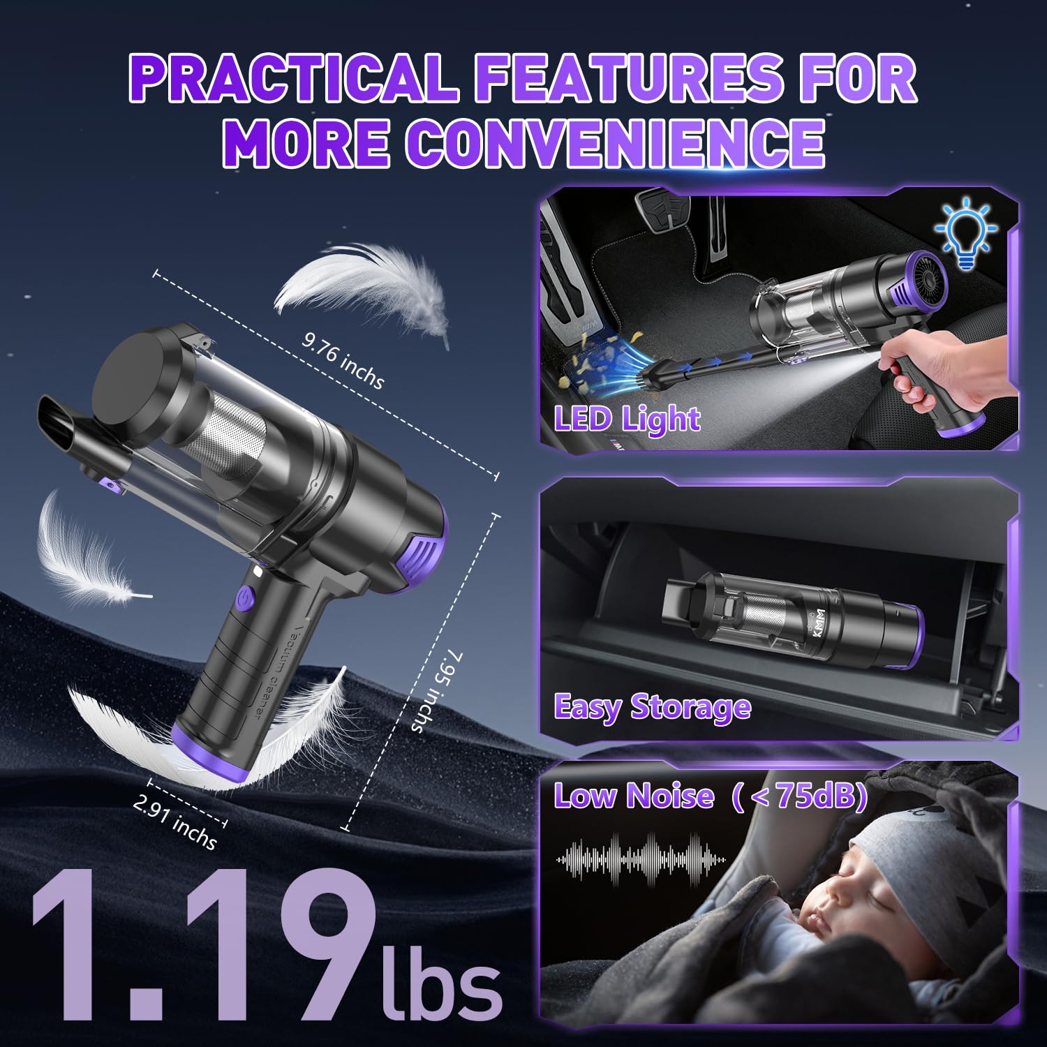 KMM Handheld Car Vacuum Cleaner, 16000PA Hand Held Vacuum & Air Duster view 7