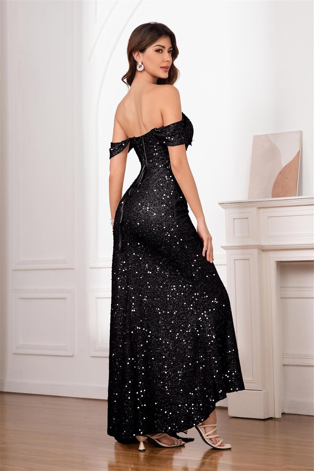 Elegant Prom Dress for Women Evening Sequin Formal Dresses Off Shoulder Party Corset Ball Gowns