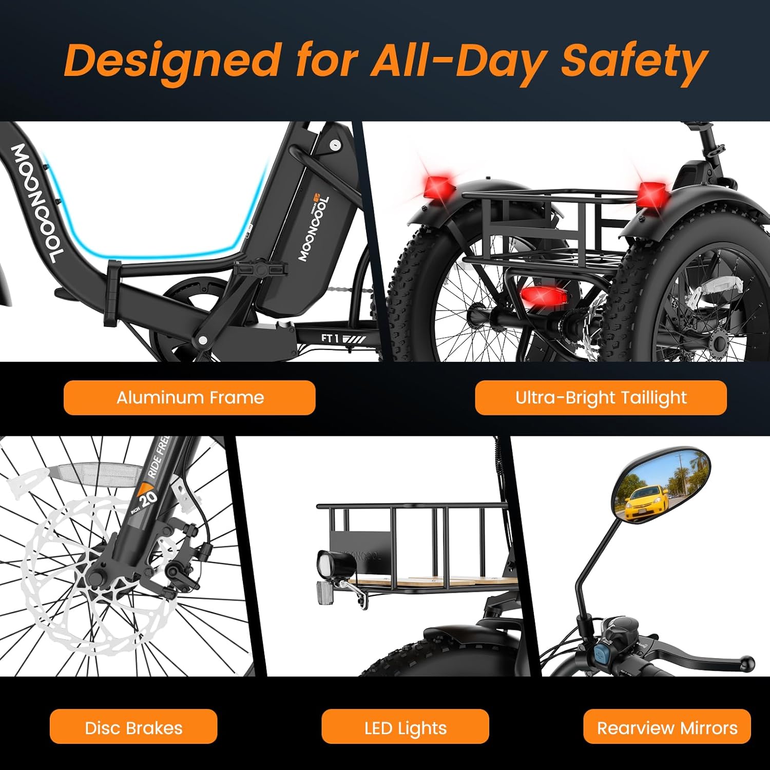 MOPHOTO Electric Tricycle for Adults, 20" Fat Tire Folding E-Trike, 500W Motor (1000W Peak), 48V Removable Battery, Up to 60 Miles, 15.5MPH, Differential, 7-Speed, 400 lbs Capacity, Aluminum Frame