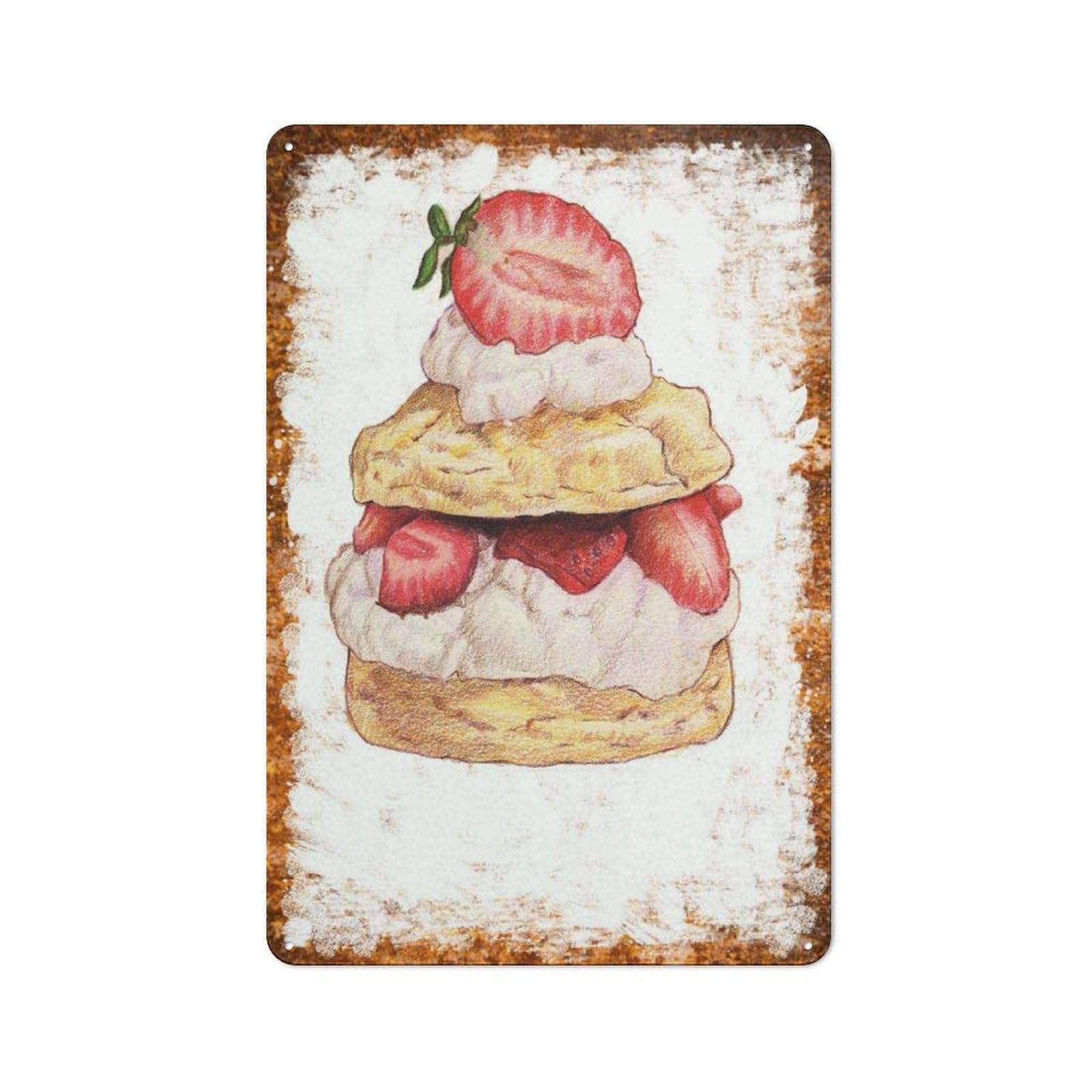 peiyeety Metal Tin Sign Strawberry Shortcake Pattern Vintage Rustic Wall Art Kitchen Bathroom Bedroom Living Room Cafe Farmhouse Entryway Office Garage Home Bar Laundry Room Porch Patio 8x12 Inch