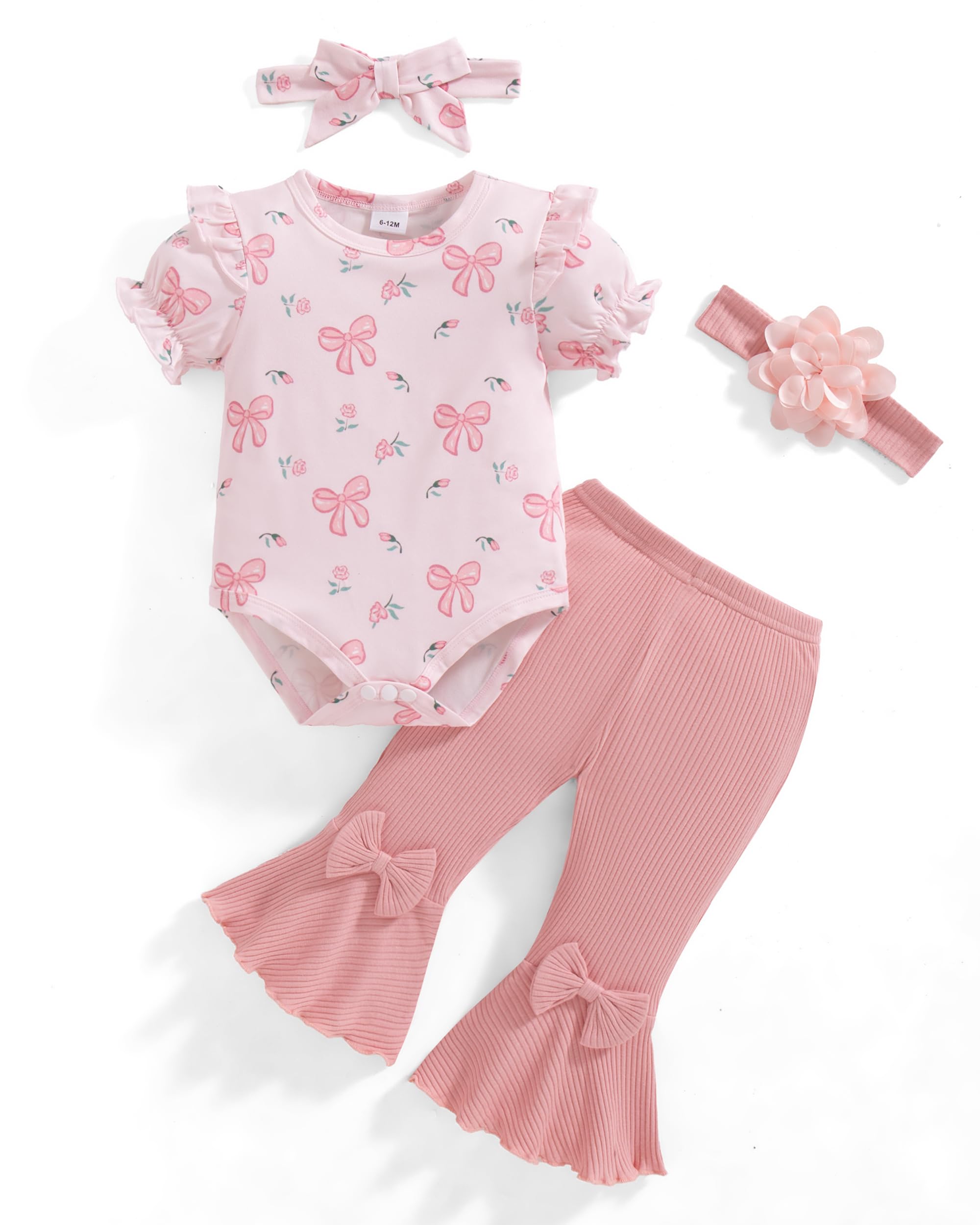 Vibebox Baby Girl Clothes Newborn Preemie Summer Outfits Short Sleeve Ruffle Romper Tops Bell Bottoms Pant Sets with