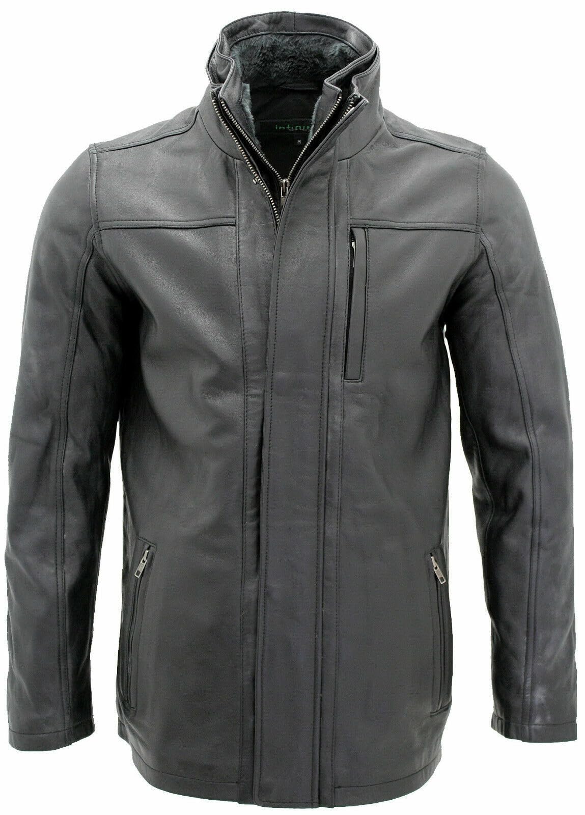 Men's Mid Length Classic Warm Leather Biker Jacket