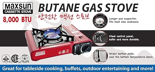 Miniatura 6 de Estufa de gas Max MS-2500, hasta 8000 BTU, estufa de campamento, con estuche de transporte (rojo)