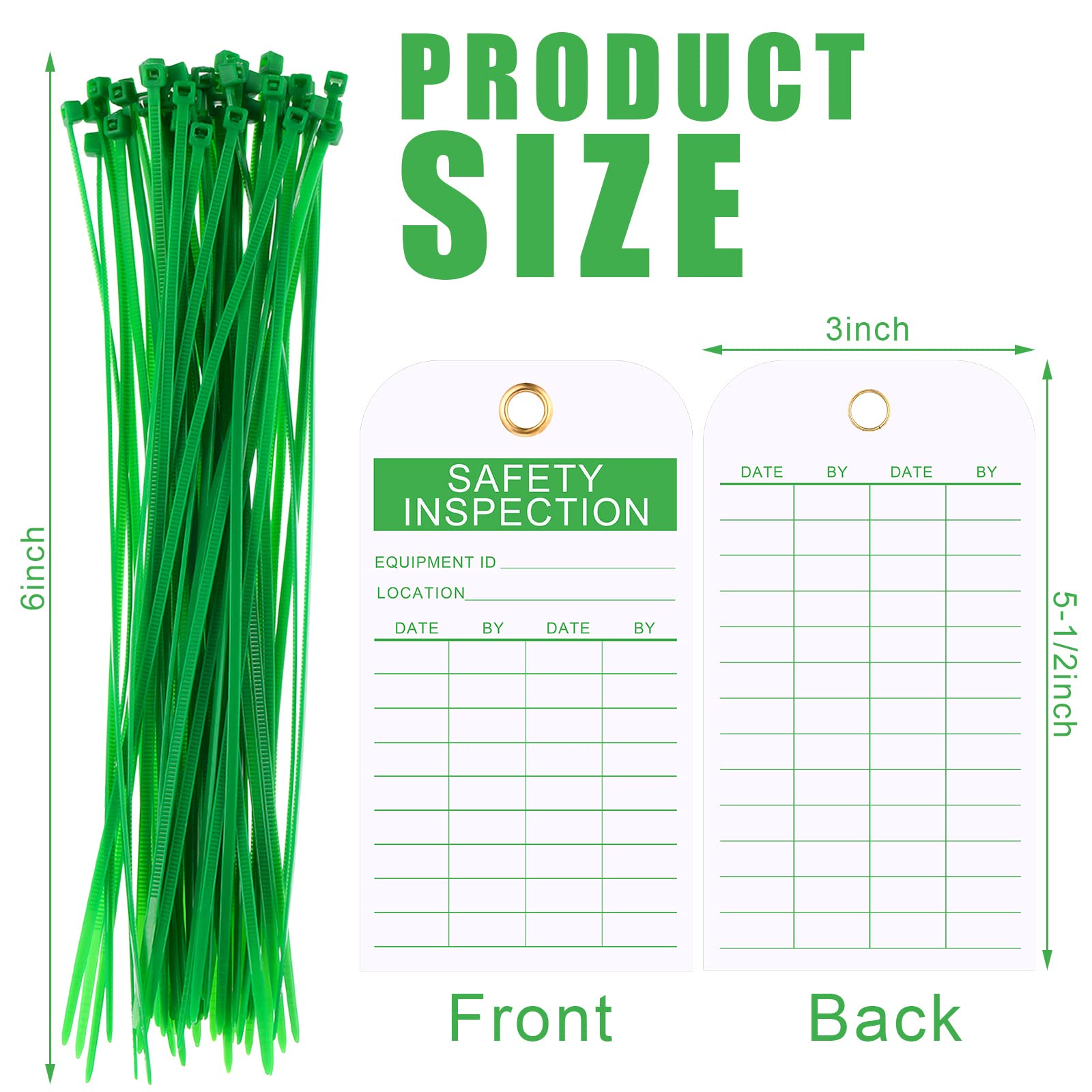 100 Pack Safety Inspection Tag Accident Prevention Tag Fire Extinguisher Tags with Zip Ties Multi Purpose Cable Ties for Indoor Outdoor Fire Extinguisher Scaffold Ladder (Green)
