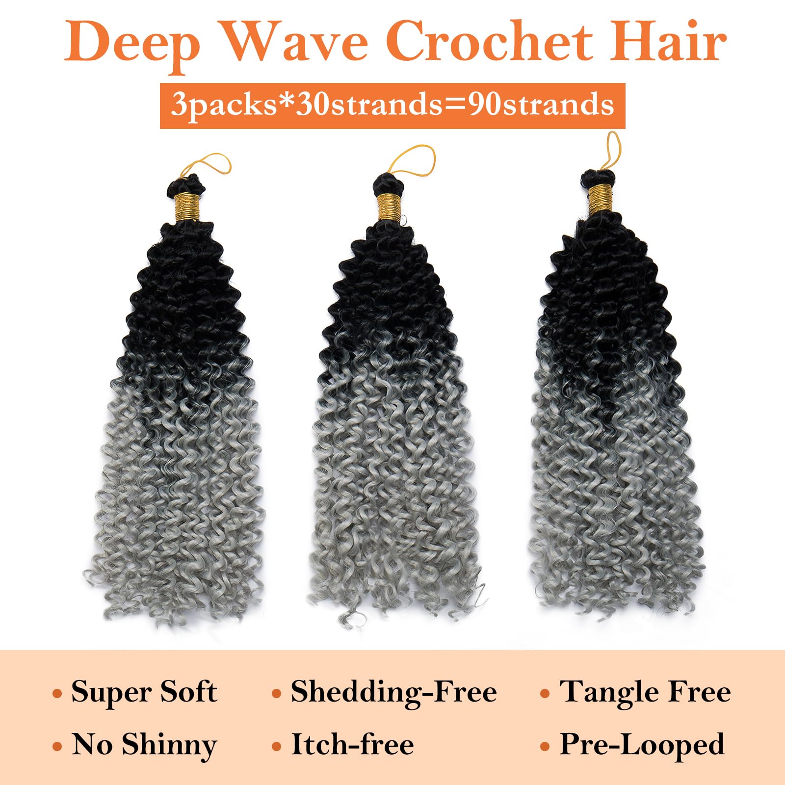 S-noilite Curly Braiding Hair,Marlybob Crochet Braids Hair Extensions 14 Inch Deep Wave Afro Kinky Jerry Curl Pre Stretched Ombre Braiding Hairpiece for Black Women,3 Pack 300g,Black to Silver Grey - Image 4