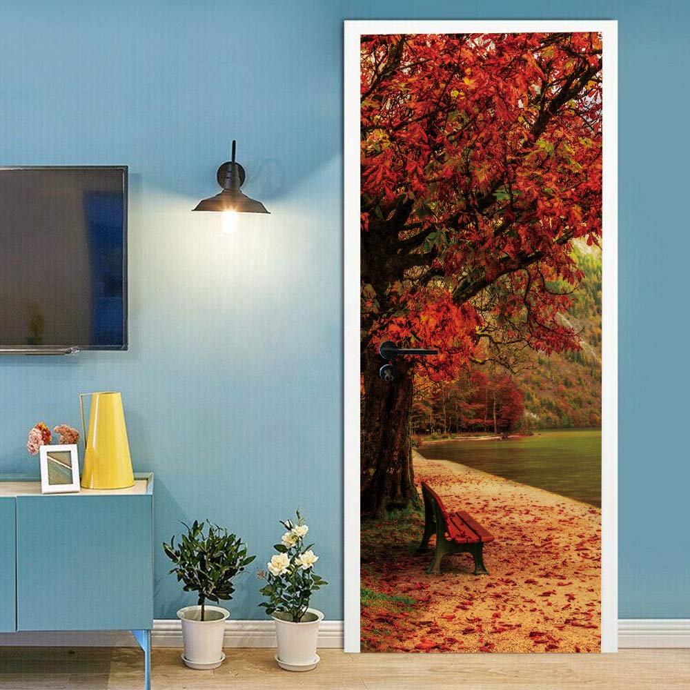 Sticker de porte trompe l'oeil pour créer une ambiance nature et zen dans votre salon