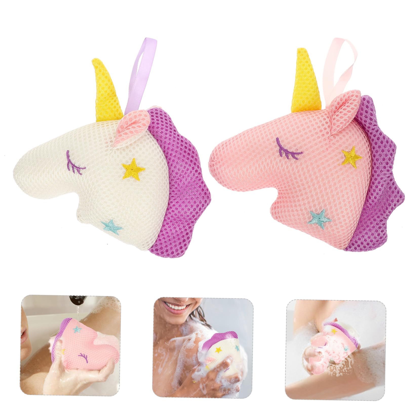 Healeved 4piezas Esponjas De De Unicornio Esponjas Exfoliantes De Malla y Rosa Para Baño y Efectiva Para Adultos y Diseño Divertido Para Experiencia De Alegre