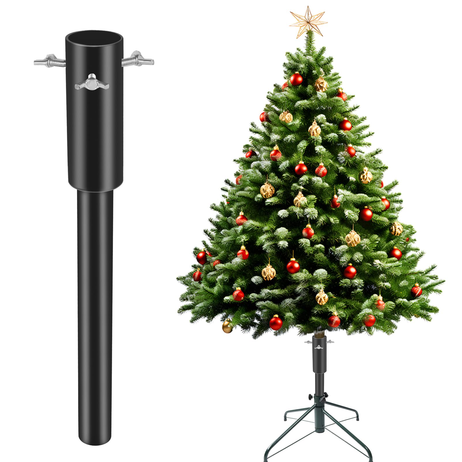 14.8" Christmas Tree Height Extender with 3 Fixing Screws,Christmas Tree Riser Fit 0.5-1.57 Inch Tree Poles,Make Xmas Tree Taller for 4.5Ft to 6.5Ft Artificial Trees Xmas Seasonal Indoor Decor,Black