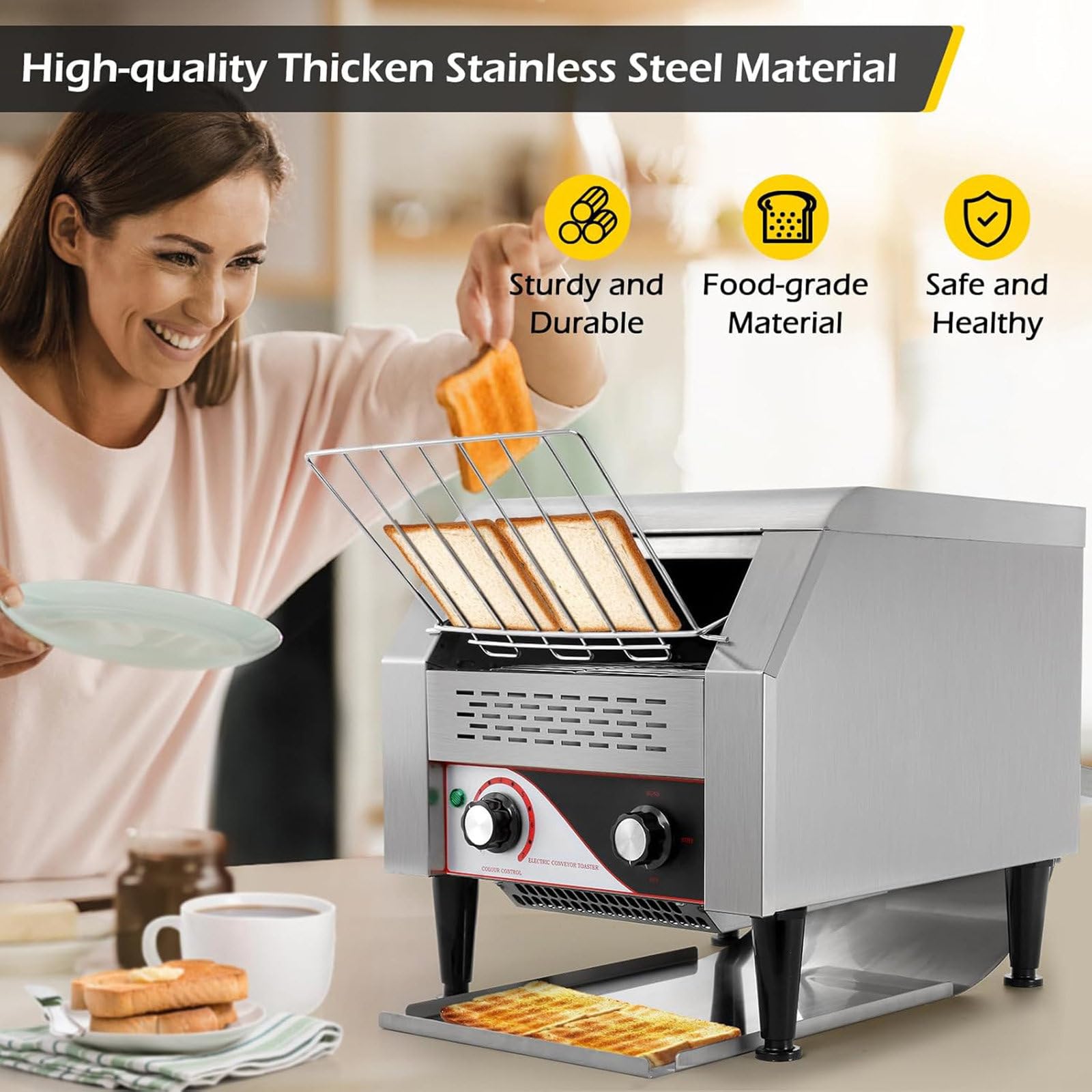 Tostadora de Cinta Industrial (Potencia: 2.600 W, Velocidades: 7, Espera, panecillos, Pan, hasta 300/450 rebanadas de Pan Tostado por Hora),300PCS/Hour