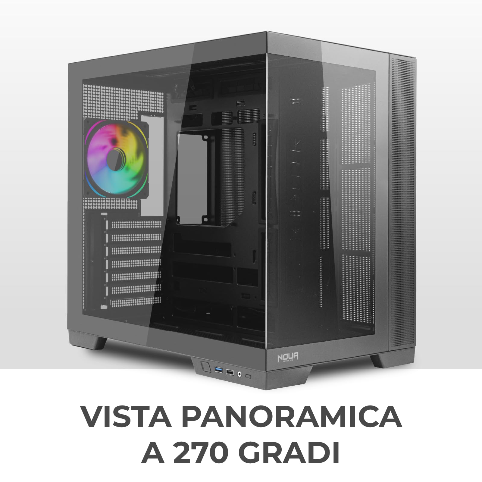 Noua Vision ZK900 | Obudowa PC do gier ATX Mid Tower | Wentylator PWM ARGB | Obudowa z dwoma komorami | Obsługa chłodzenia cieczą 360 mm | Kompatybilny z Back-Connect MB, czarny