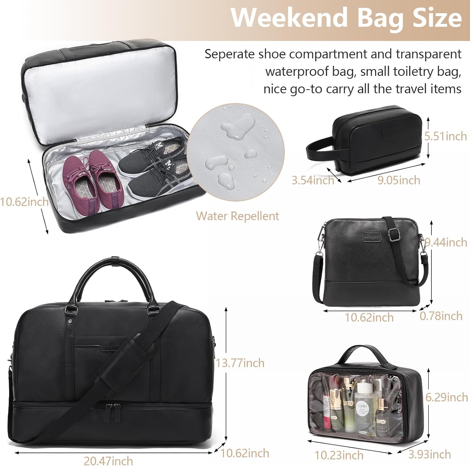 Wogarl Weekender Bag for Women Men Large Overnight Bag Travel Duffel Bag with Shoe Compartment Toiletry Satchel Bag Carry On Bag Fit 21" Laptop - Image 6