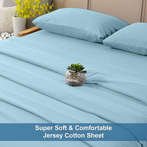 Miniatura 8 de DAN RIVER Juego de sábanas de jersey Queen  Sábanas de lujo 100% algodón  Sábanas de camiseta  Ropa de cama para todas las estaciones  Sábanas de