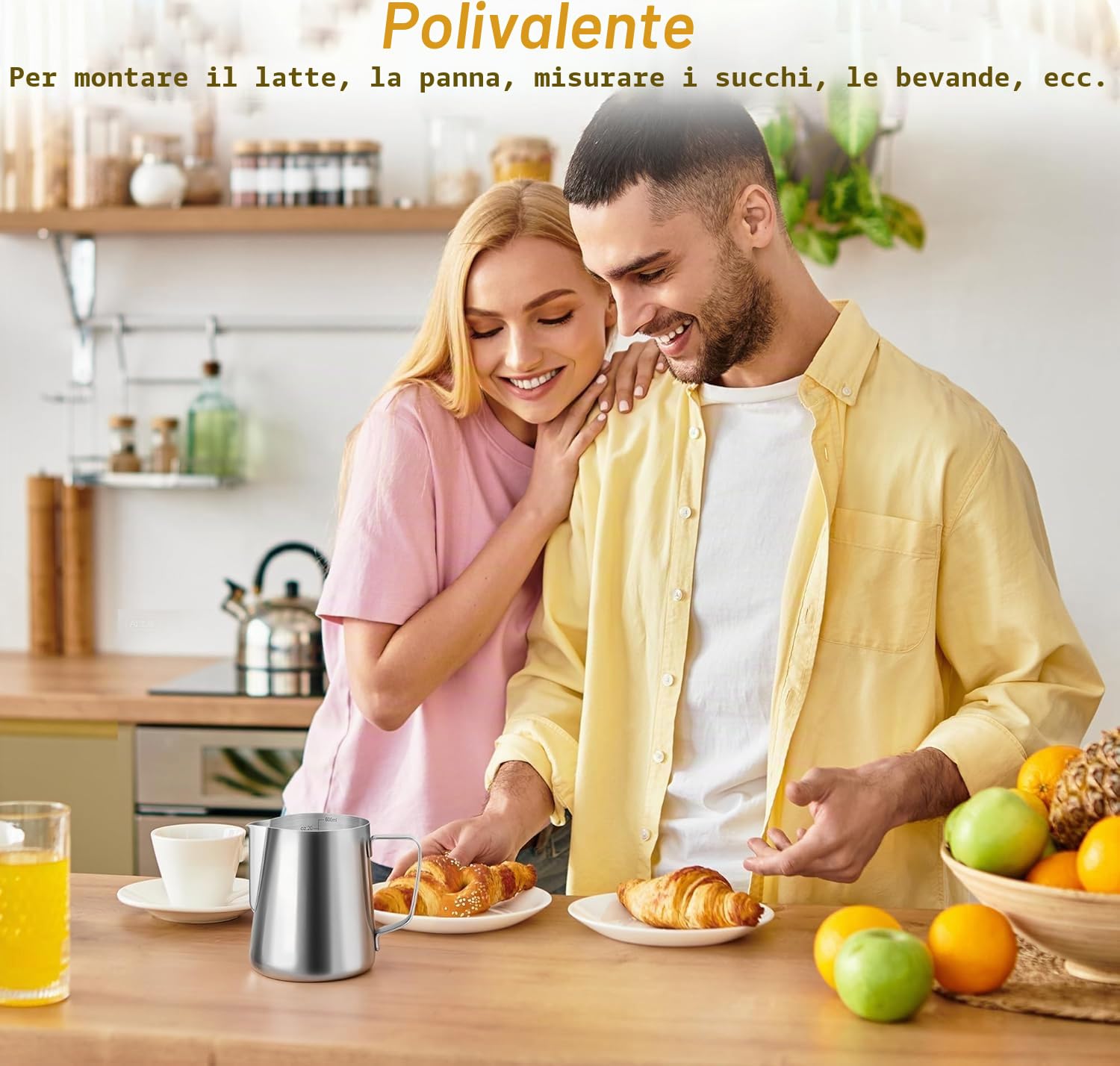 Bricco Latte 600ml in Acciaio Inox, Pentolino Latte di Misurazione Montalatte Schiuma Bollitore Lattiera Brocca In Schiuma per la Preparazione di Cappuccino