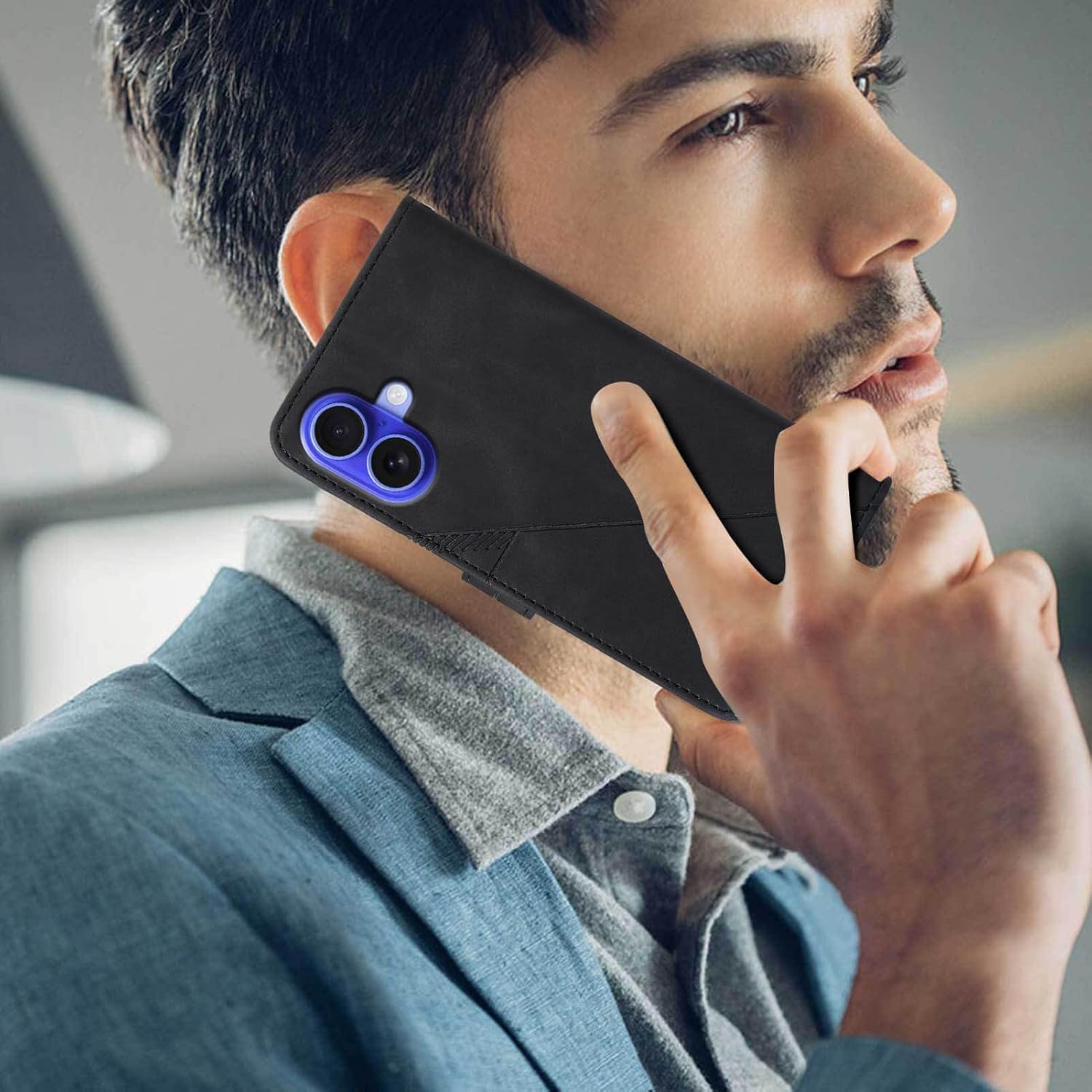 for iPhone 16 Wallet Case,Card Holder Slots Wrist Strap TPU Interior Protective,Stand PU Leather Folio Flip Cases Cover for iPhone 16 (2024) (Black) - Image 3