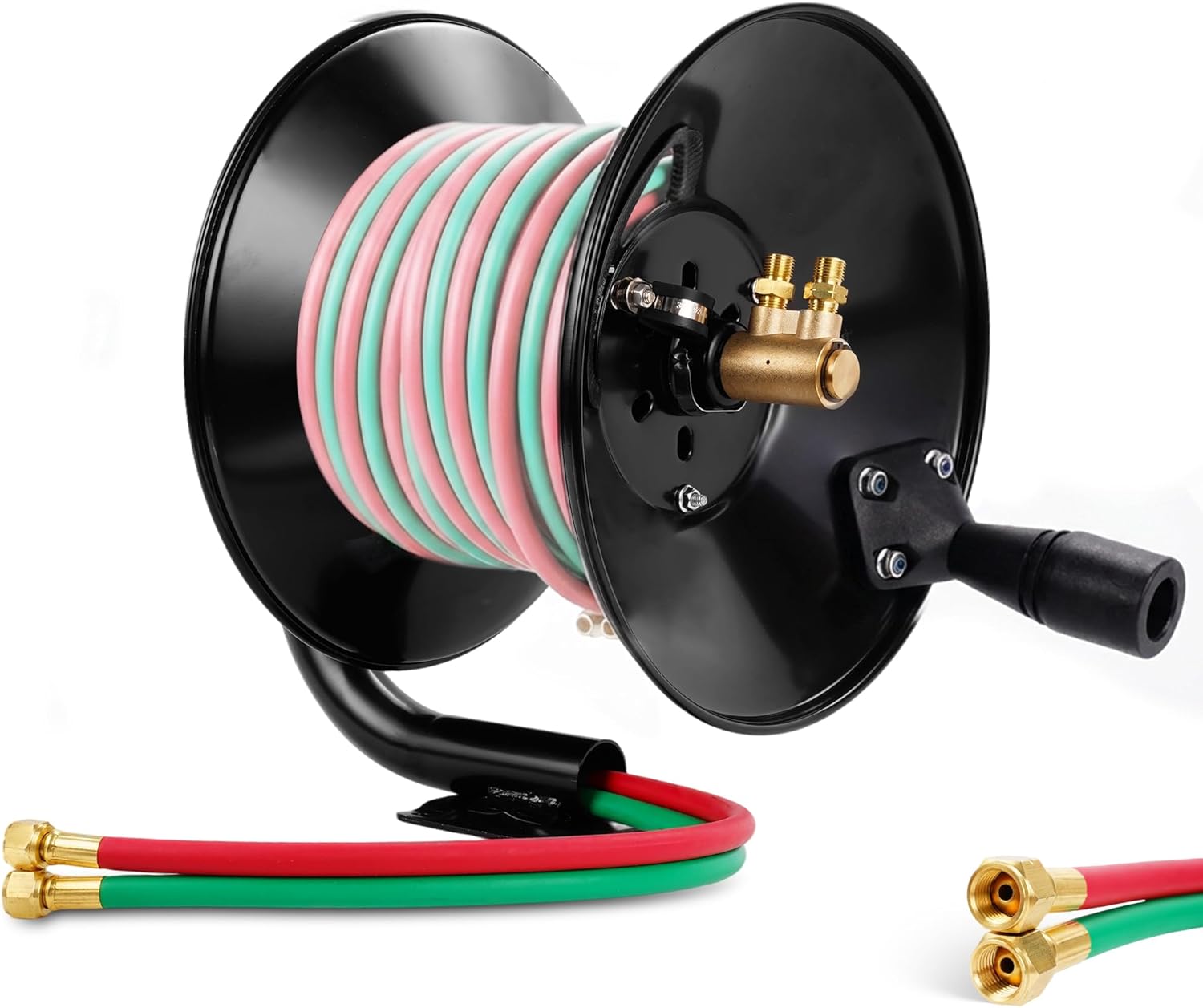 Manual Twin Welding Hose Reel Holds 100 ft of 3/8" or 1/4" Gas Hose,Universal Mounting Bracket for Wall, Ceiling or Cart (Hose Not Included)