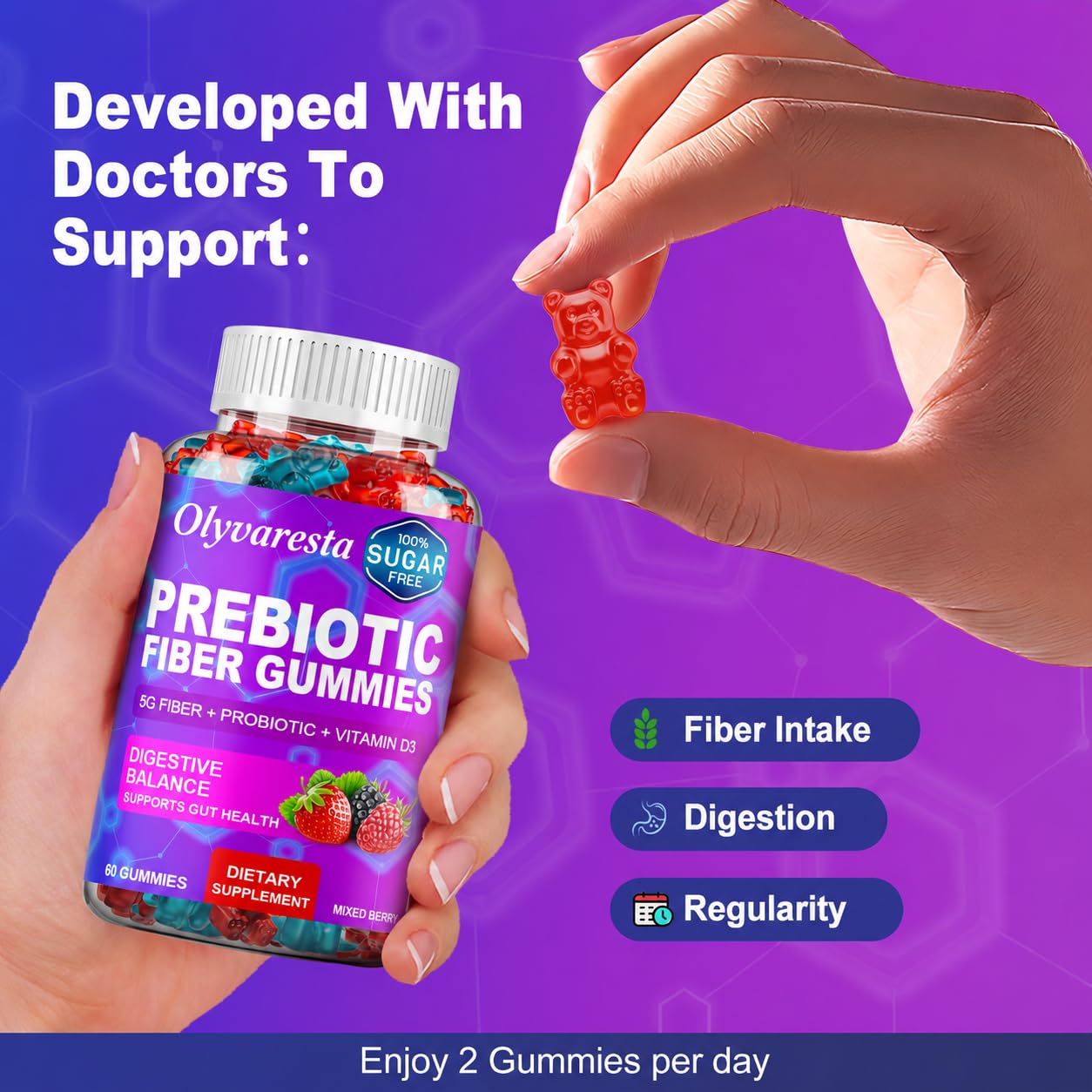 Prebiotic Fiber Gummies, 5g Fiber, Bacillus Coagulans, Mixed Fruit 60 Count — Amazon image 4