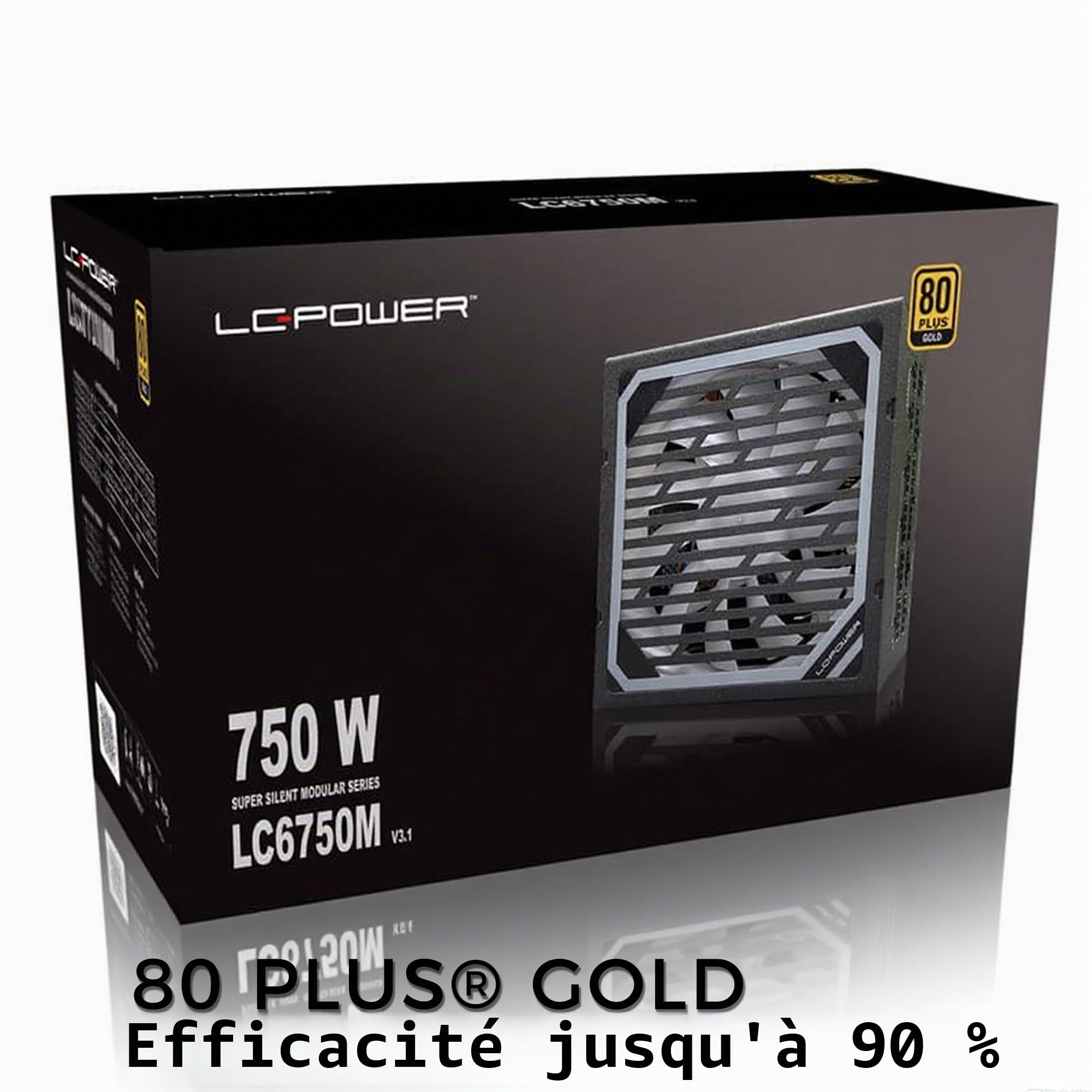 LC-POWER 750W Alimentation PC Modulaire, 80 Plus Gold Certifié, PSU ATX 3.1, Ventilateur 135mm Silencieux, Full Modulaire, Câbles Plats, Protections Complètes