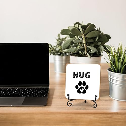 Miniatura 5 de Hug - Placa de madera para decoración de escritorio de oficina en casa con soporte, regalos de duelo por pérdida de mascota, regalos conmemorativos