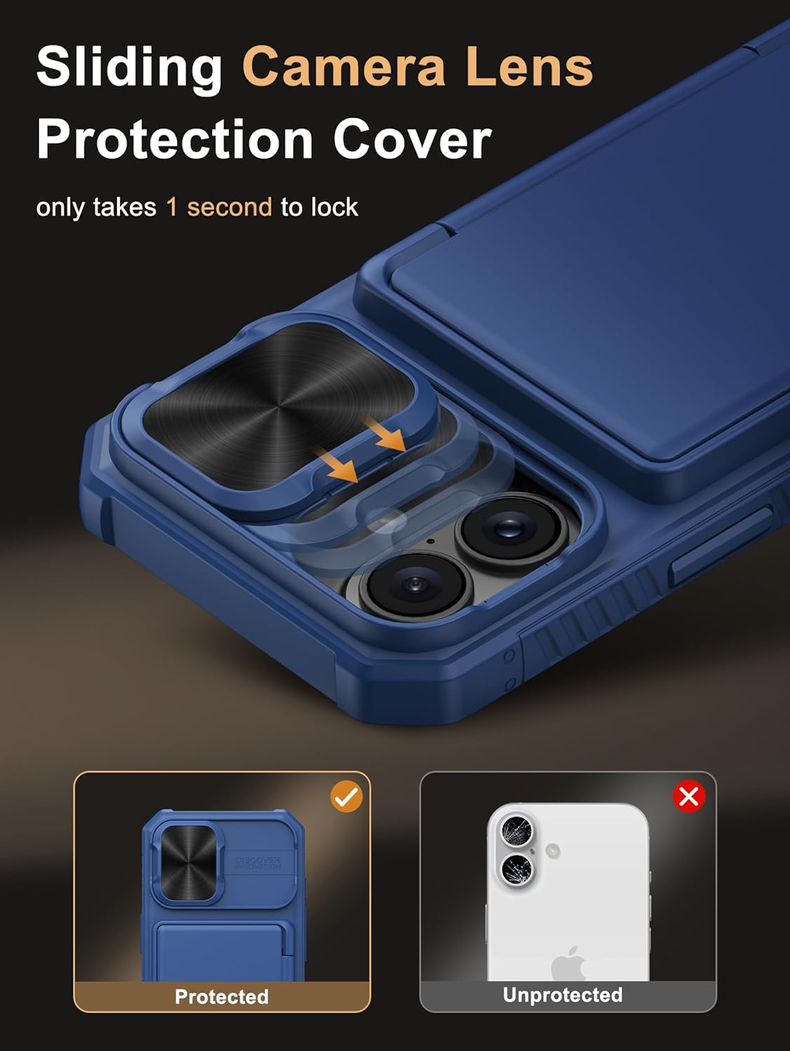 Vihibii for iPhone 16 Wallet Case with Card Holder (4 Cards) [RFID Blocking] & Slide Camera Cover & Raised Edges Protect Screen, Shockproof Rugged Phone Case for iPhone 16 6.1" 2024, Blue - Image 4