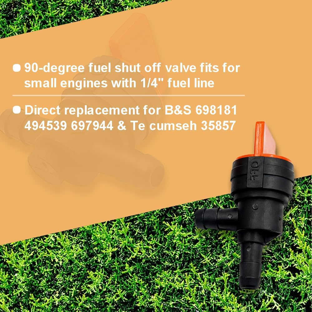 1/4" 90 Degree Fuel Shut Off Valve with Clamps Replacement for 698181 494539 697944 Tecumseh 35857 Lawnmower 2 pack