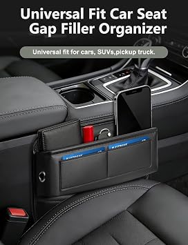 Yewltvep 2 Pack Universal Fit Car Gap Filler, Premium Leather Front Seat Gap Filler Organizer Center Console Seat Side Organizer with Card Slots for Car SUV Truck