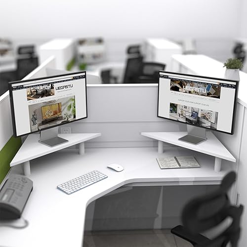 Miniatura 7 de Paquete de 2 soportes para monitor de esquina blanca, triángulocuadrado ajustable, estante de escritorio universal de 27 pulgadas para computadora,