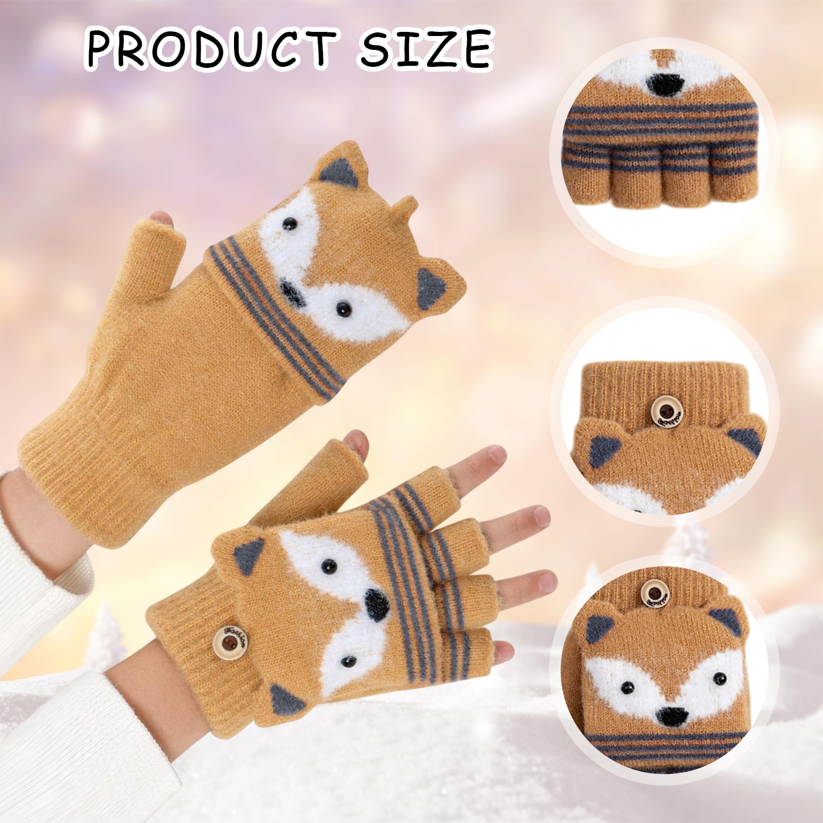 2 Pares Guantes para Niños sin Dedos, Guantes de Invierno para Niños, Cute Guantes Cálidos Convertibles con Tapa Abatible Suaves para Niñas y Niños de 3 a 9 Años