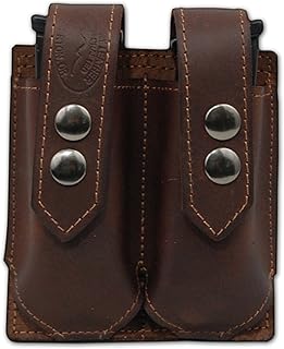 New Barsony Brown Leather Double Magazine Pouch for Small .380 Ultra-Compact 9mm 40 45 - Barsony