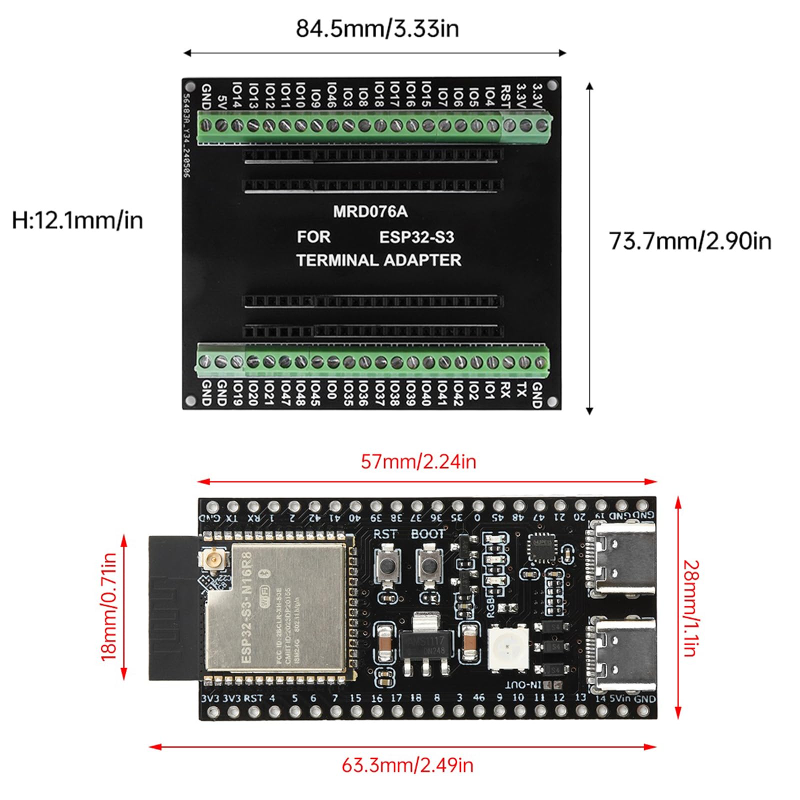 3 pezzi per scheda di sviluppo ESP32-S3 GPIO IoT scheda di espansione a 44 pin compatibile con N8R2/N16R8